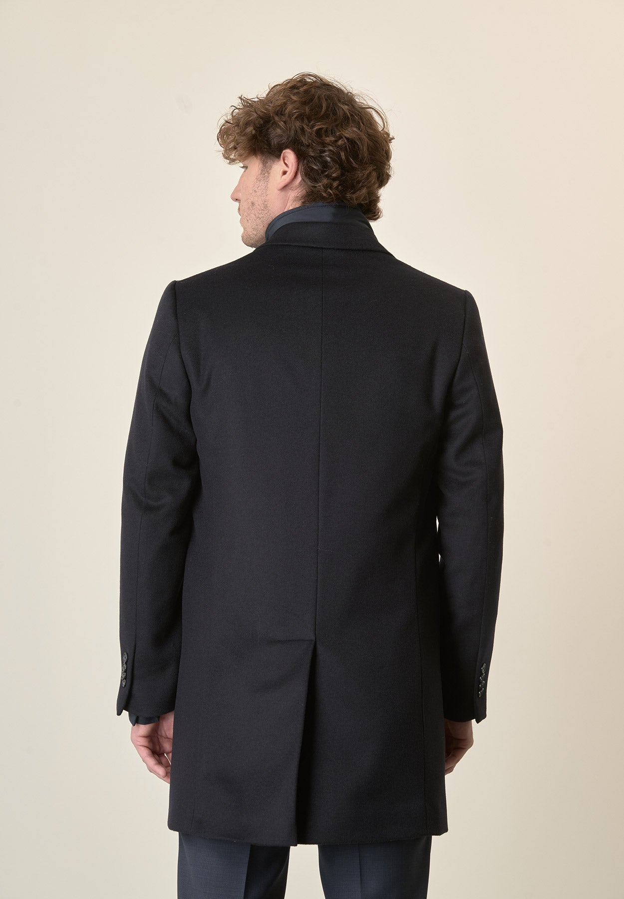Cappotto blu misto cashmere pettorina staccabile-Angelico