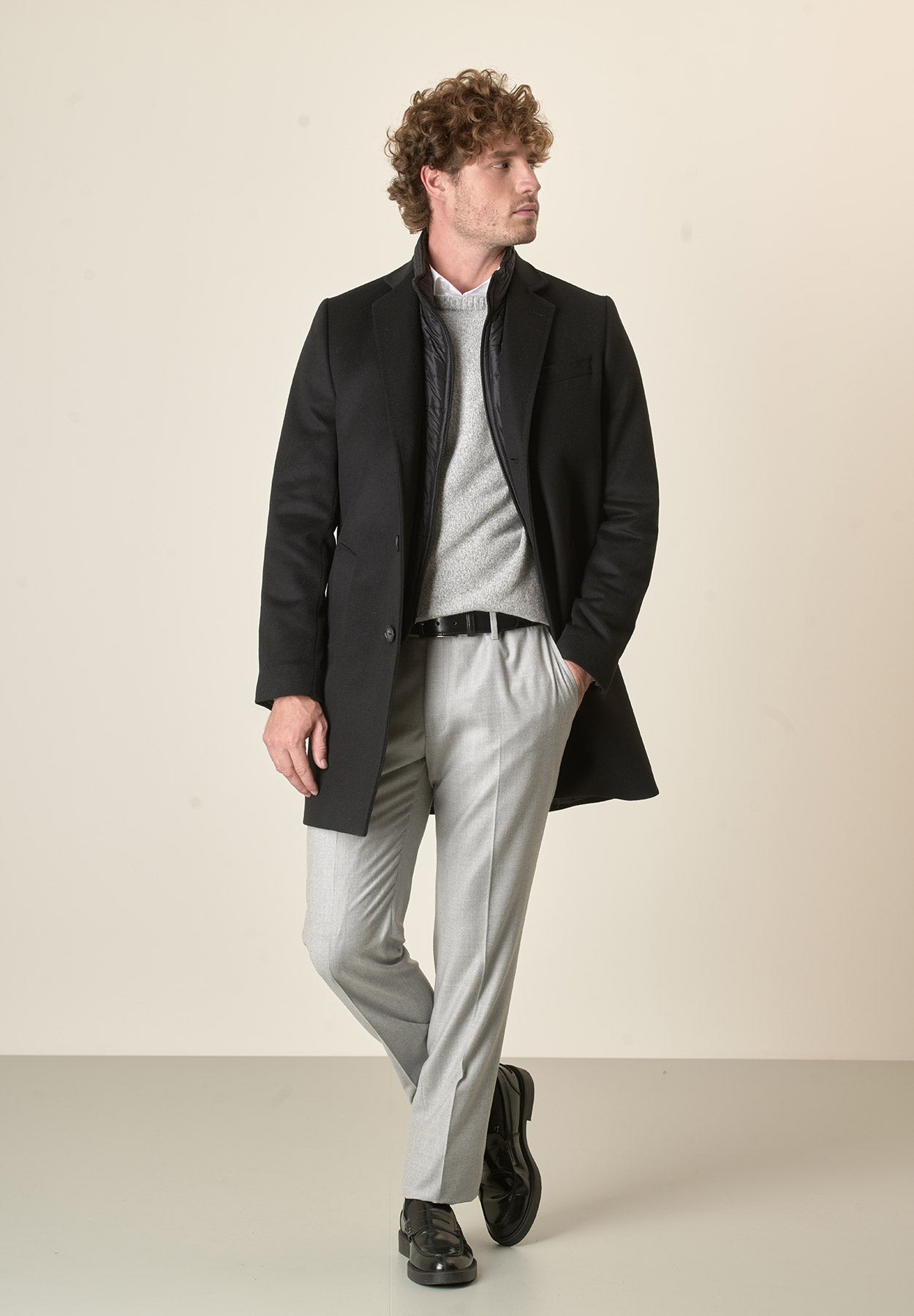 Cappotto nero misto cashmere pettorina staccabile-Angelico