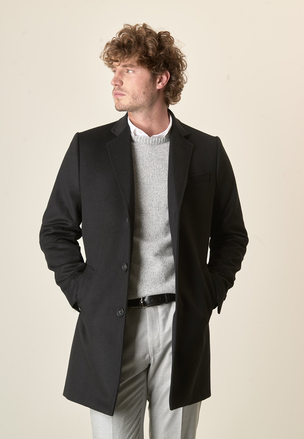 Cappotto nero misto cashmere pettorina staccabile-Angelico