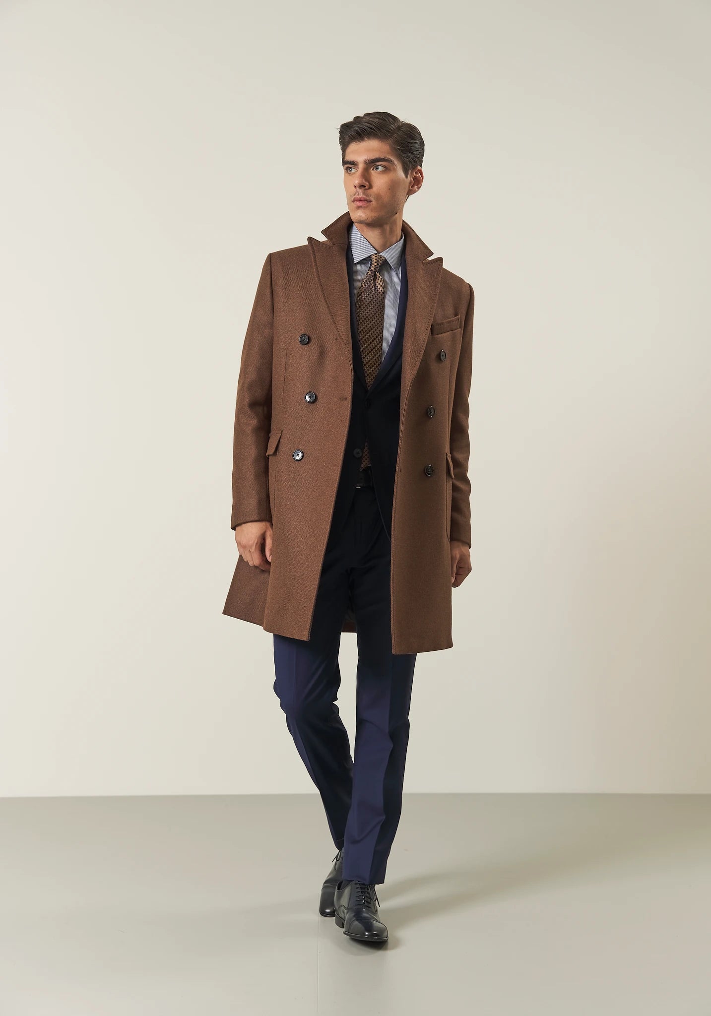 Cappotto tabacco doppiopetto misto lana