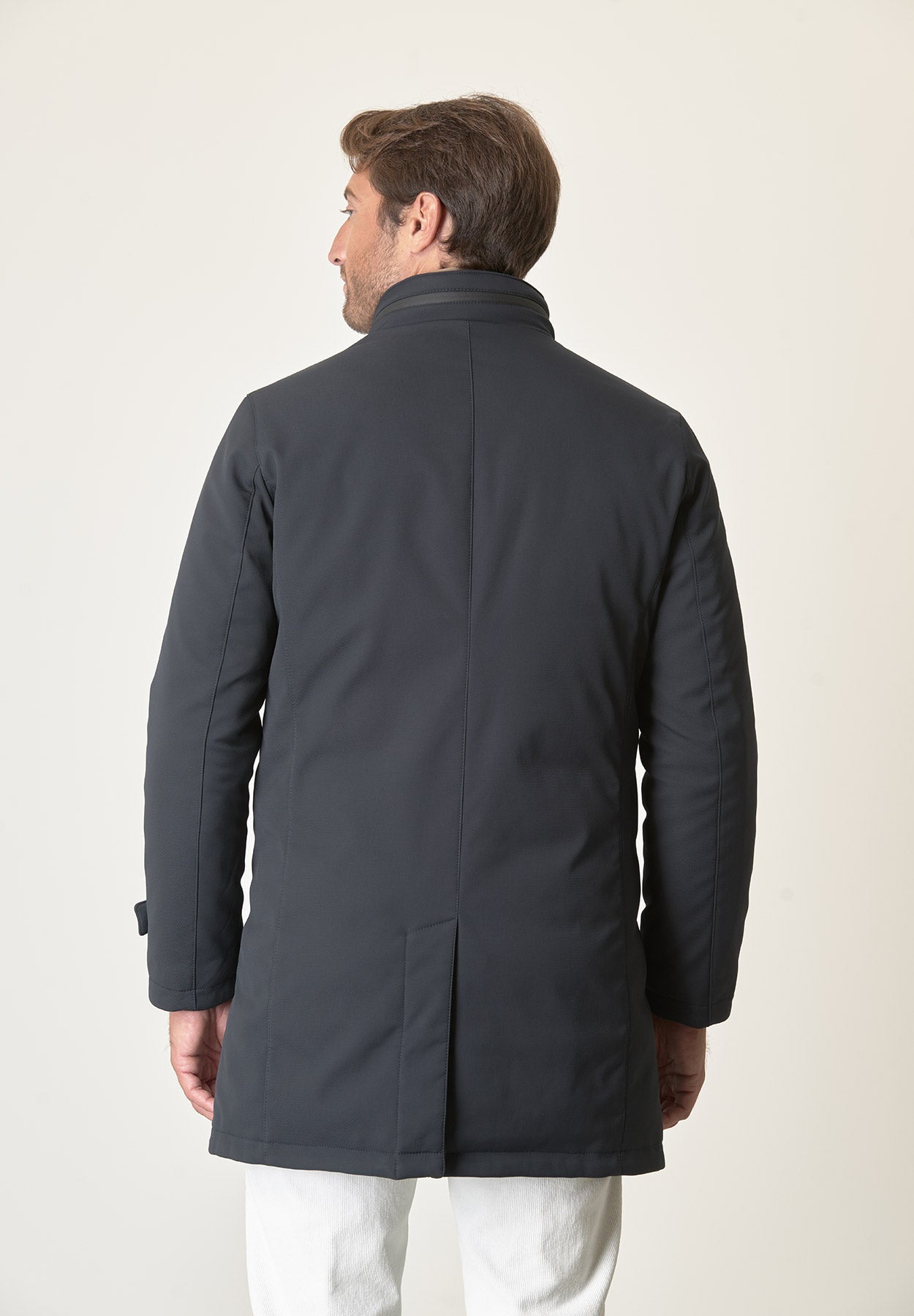 Cappotto tecnico blu trama leggera impermeabile-Angelico
