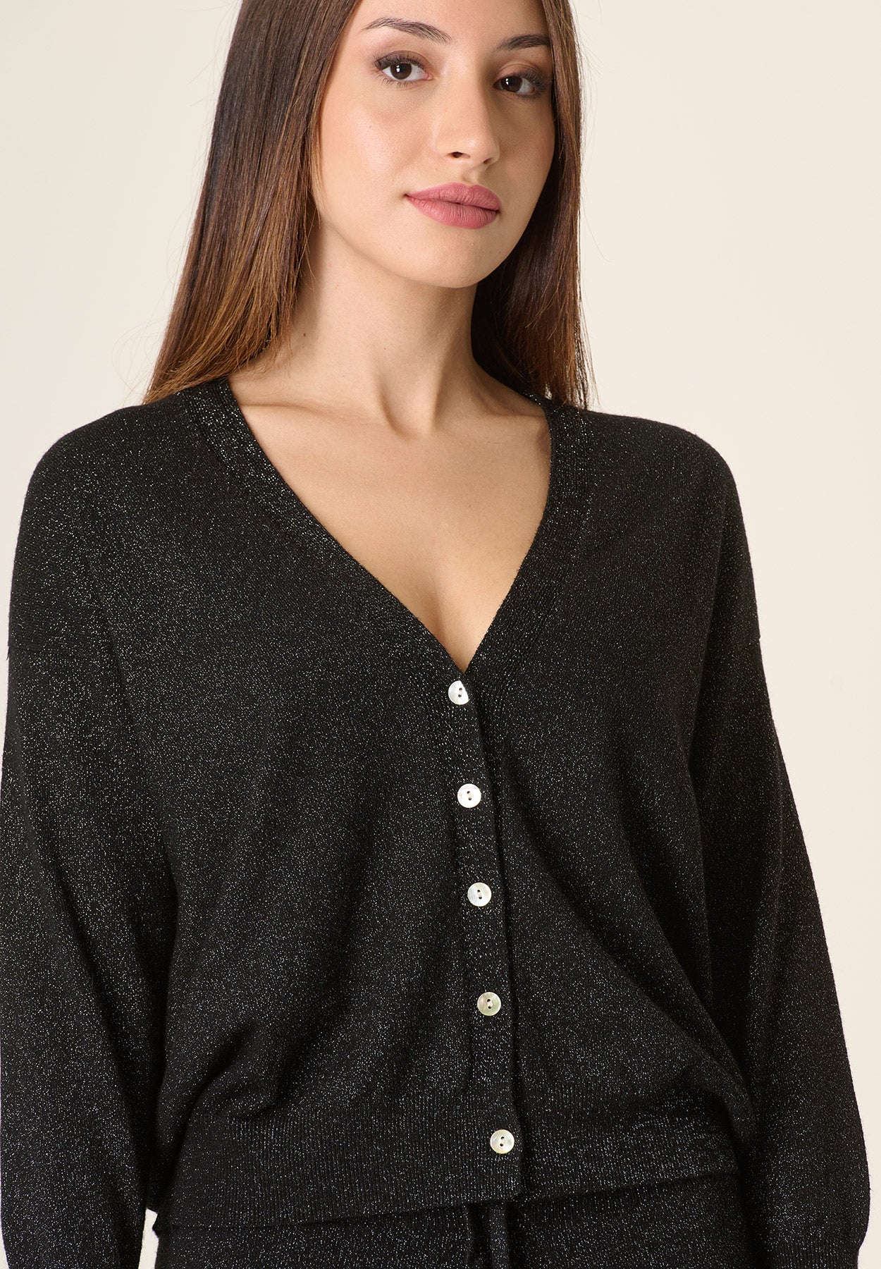 Cardigan nero lurex oversize-Angelico