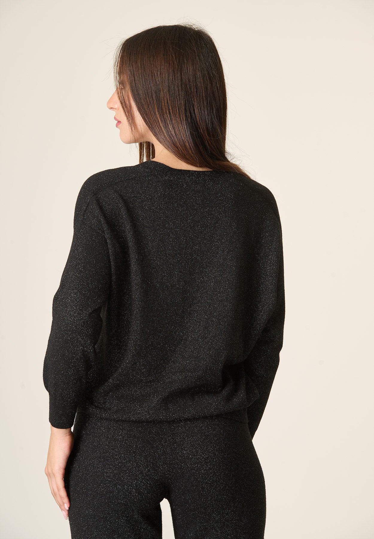 Cardigan nero lurex oversize-Angelico