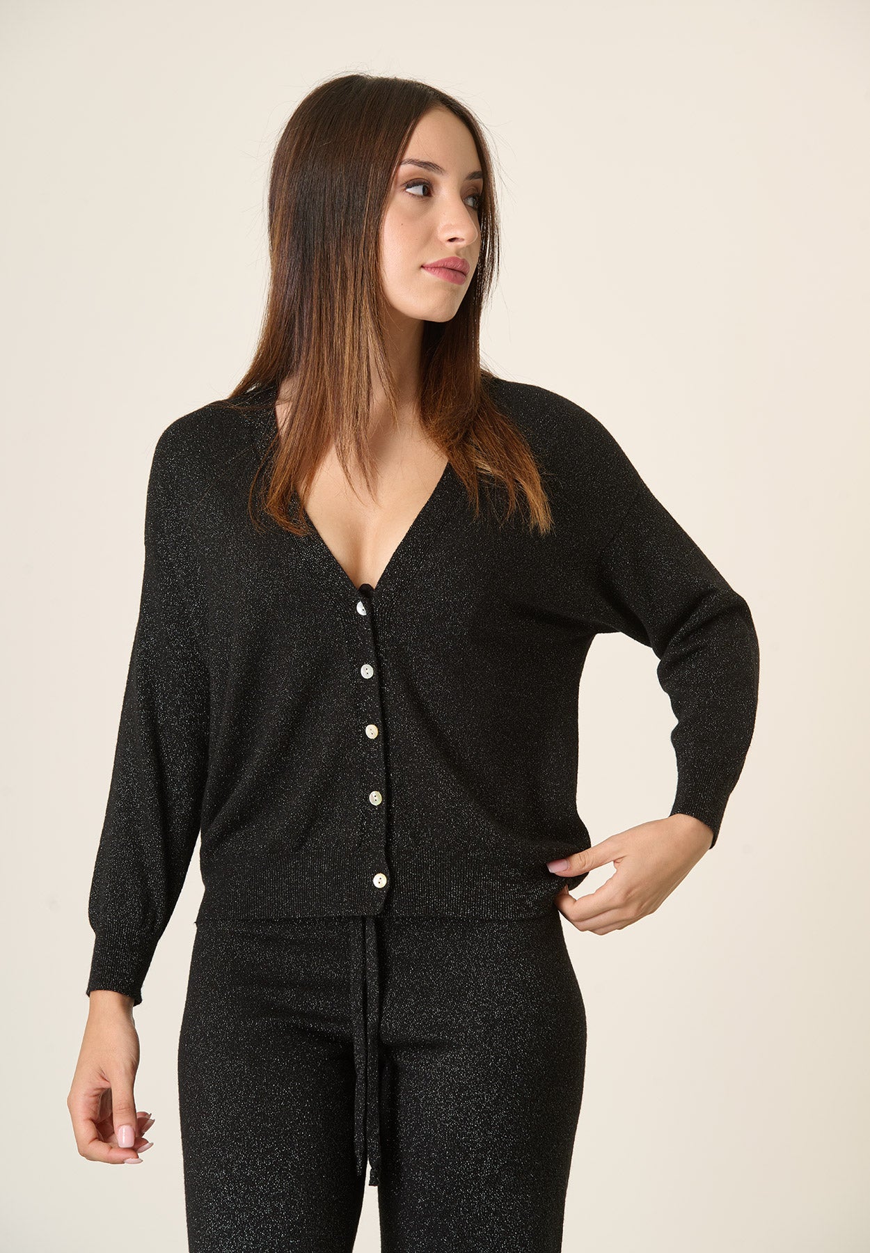 Cardigan nero lurex oversize-Angelico