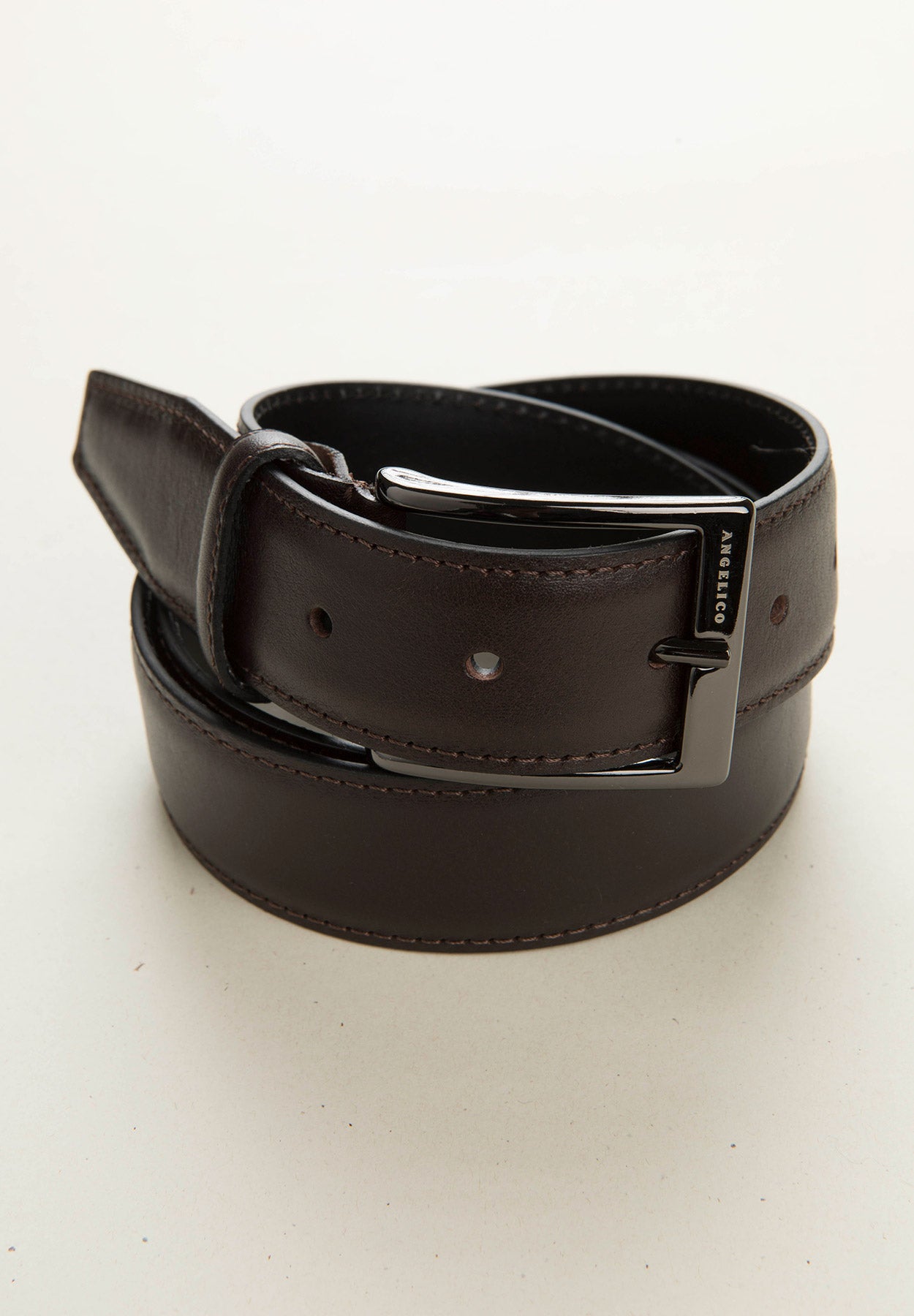 Dark brown soft leather belt Angelico 1