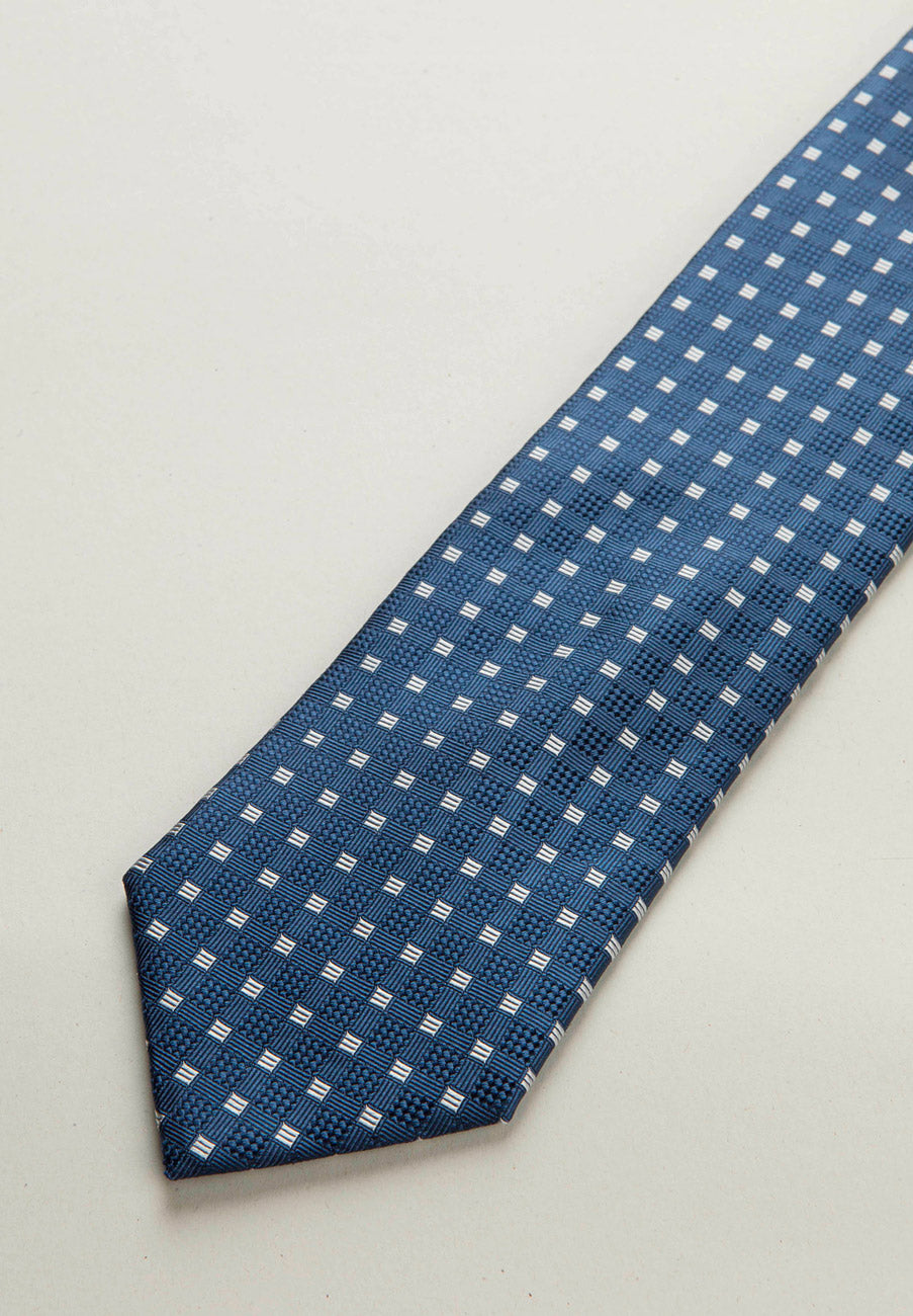 Cravatta blu disegno quadretto seta