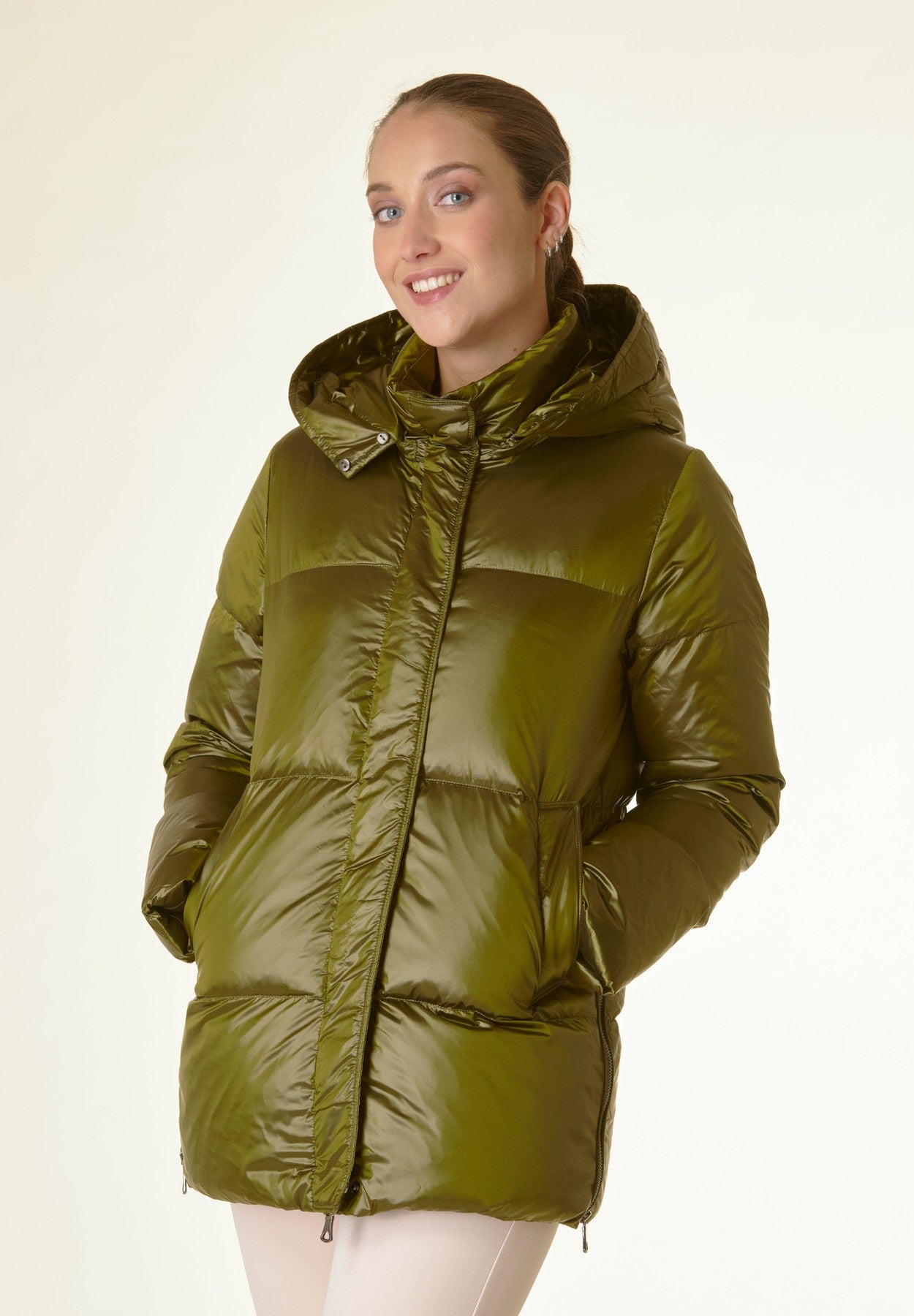 Olive hooded duvet fur border