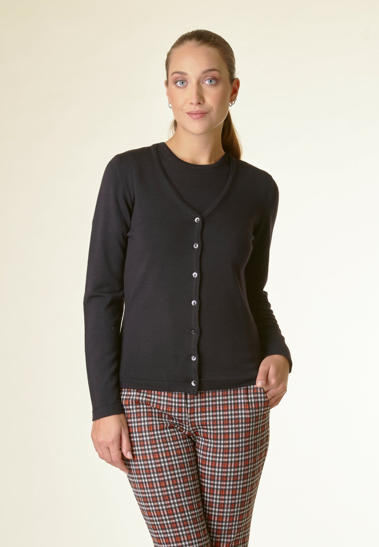 Cardigan nero lana merinos