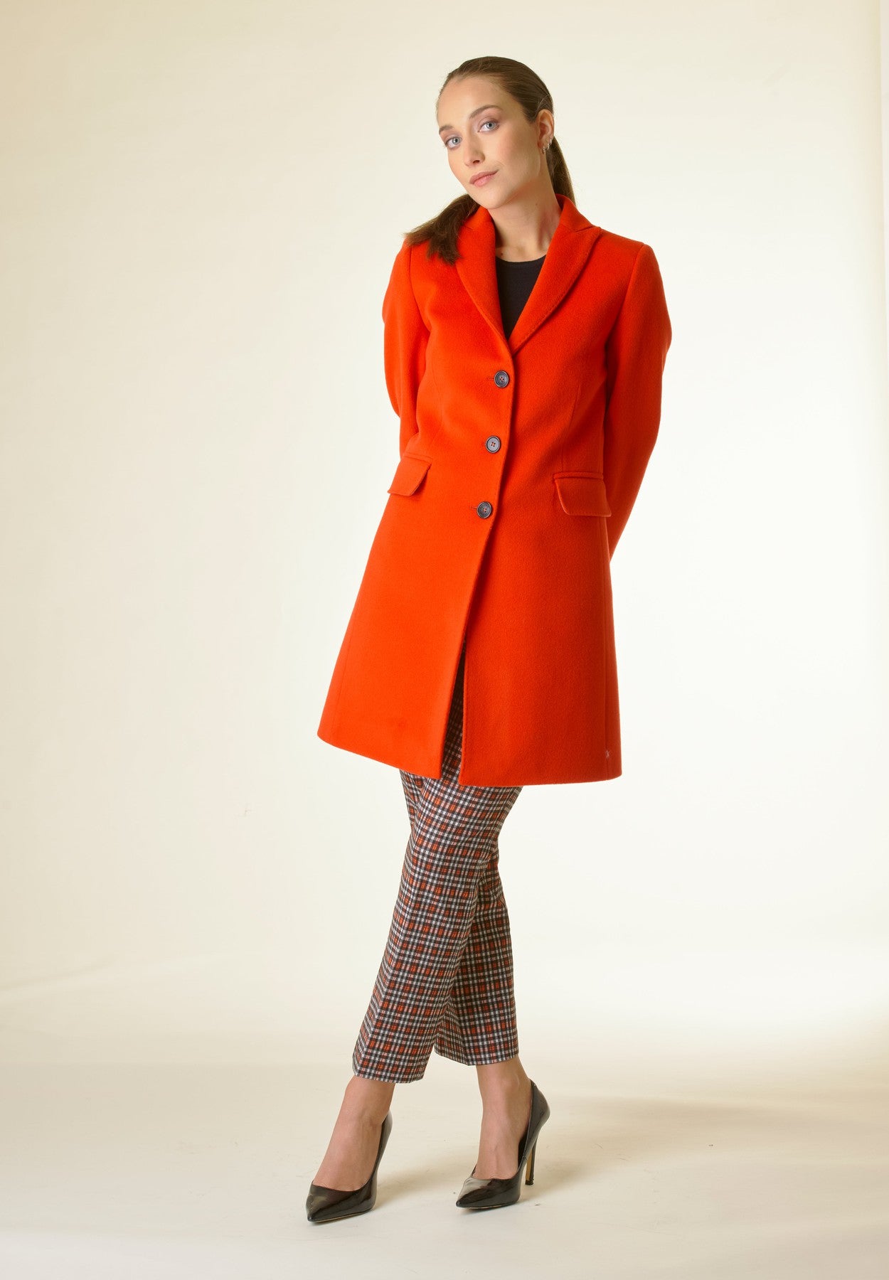 Orange short cashmere wool coat