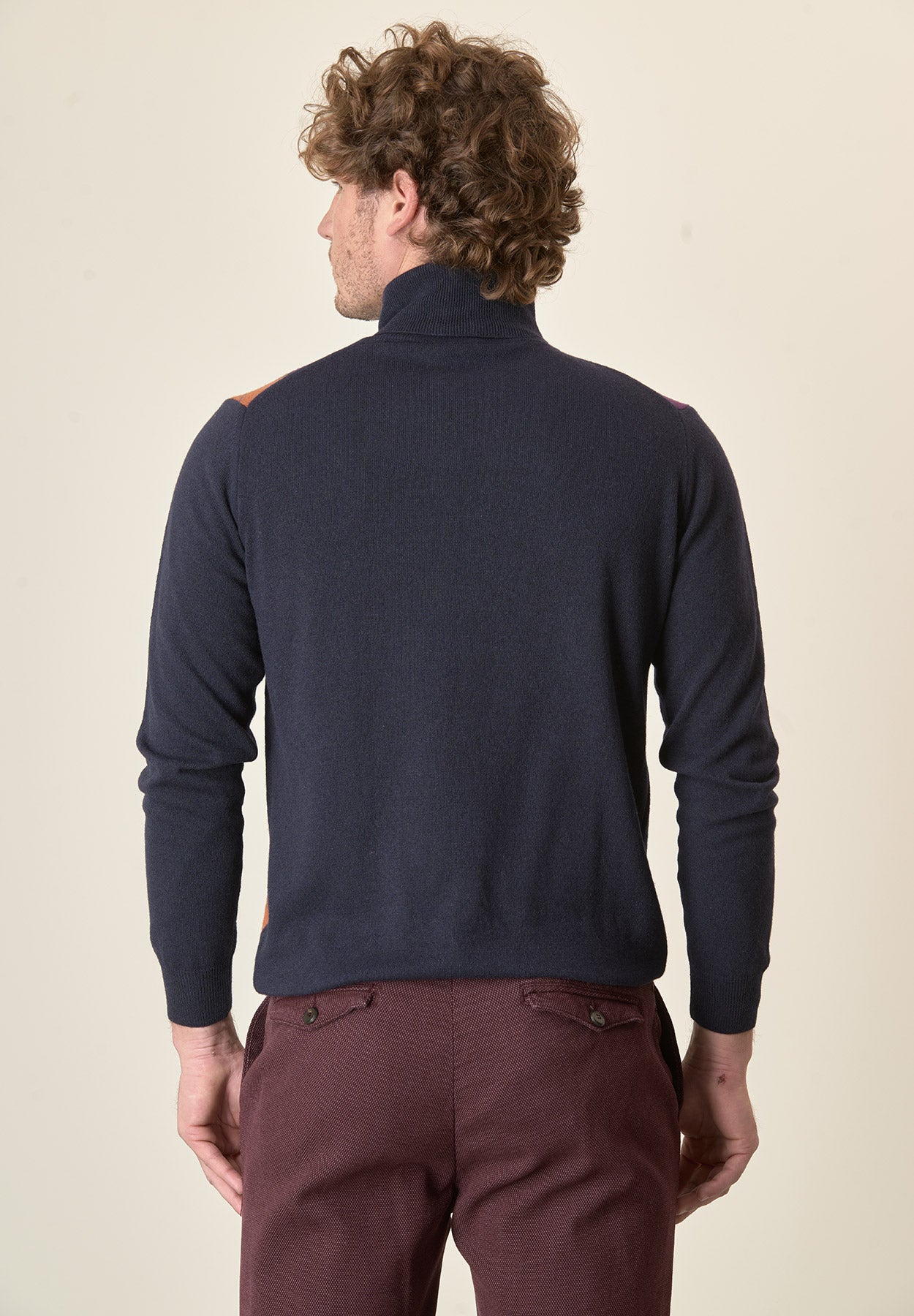 Dolcevita blu motivo rombi misto cashmere-Angelico