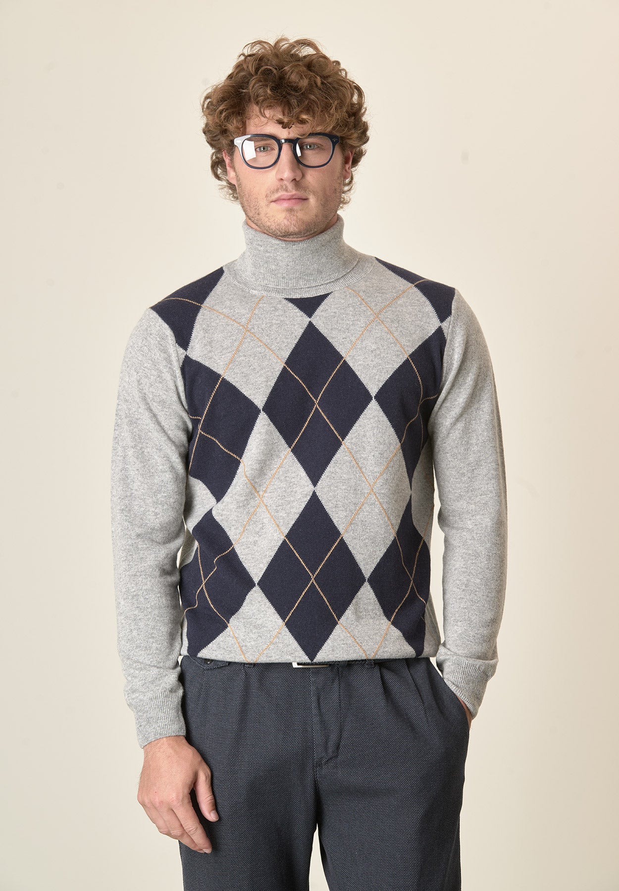 Dolcevita grigio motivo rombi misto cashmere-Angelico
