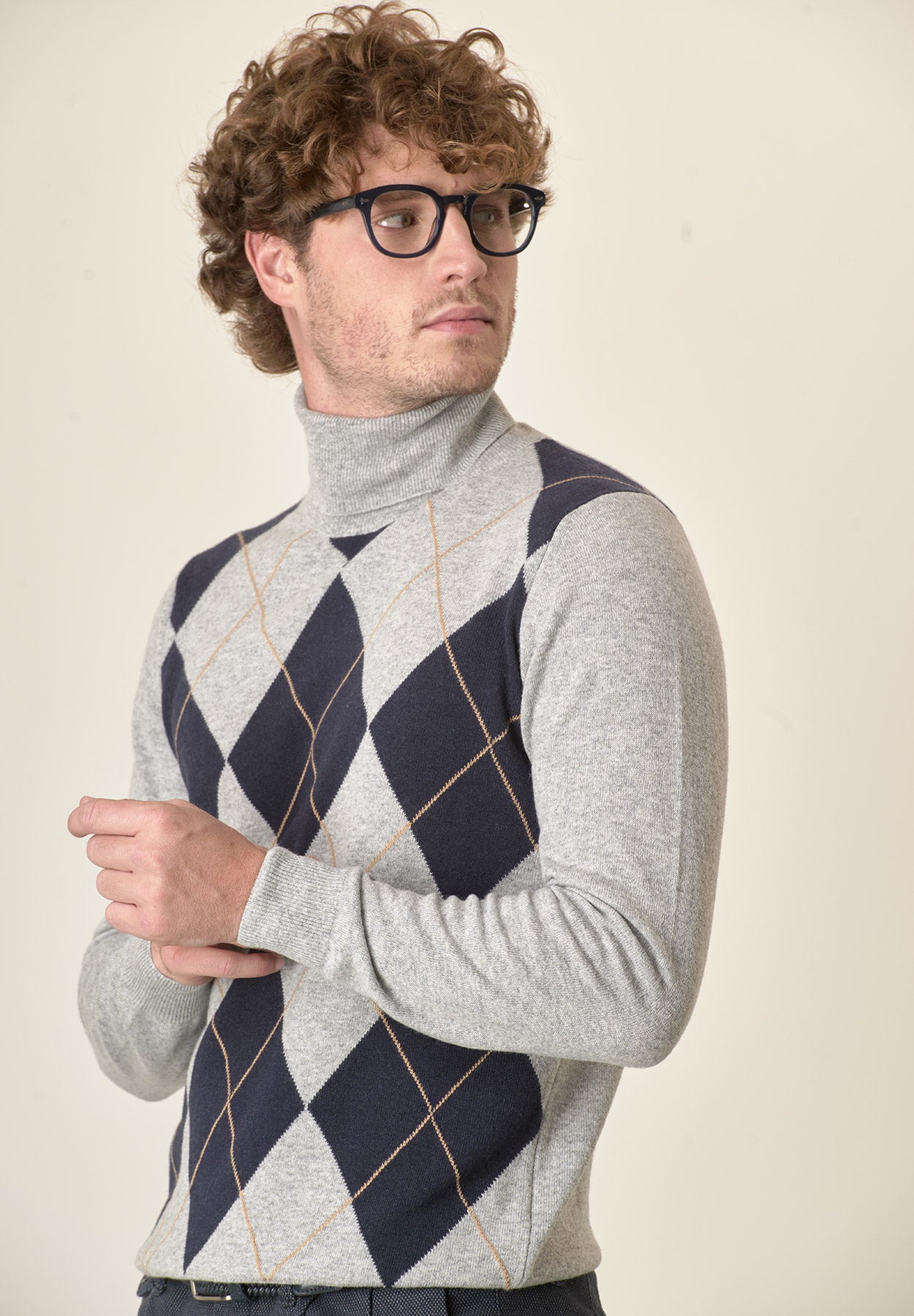 Dolcevita grigio motivo rombi misto cashmere-Angelico