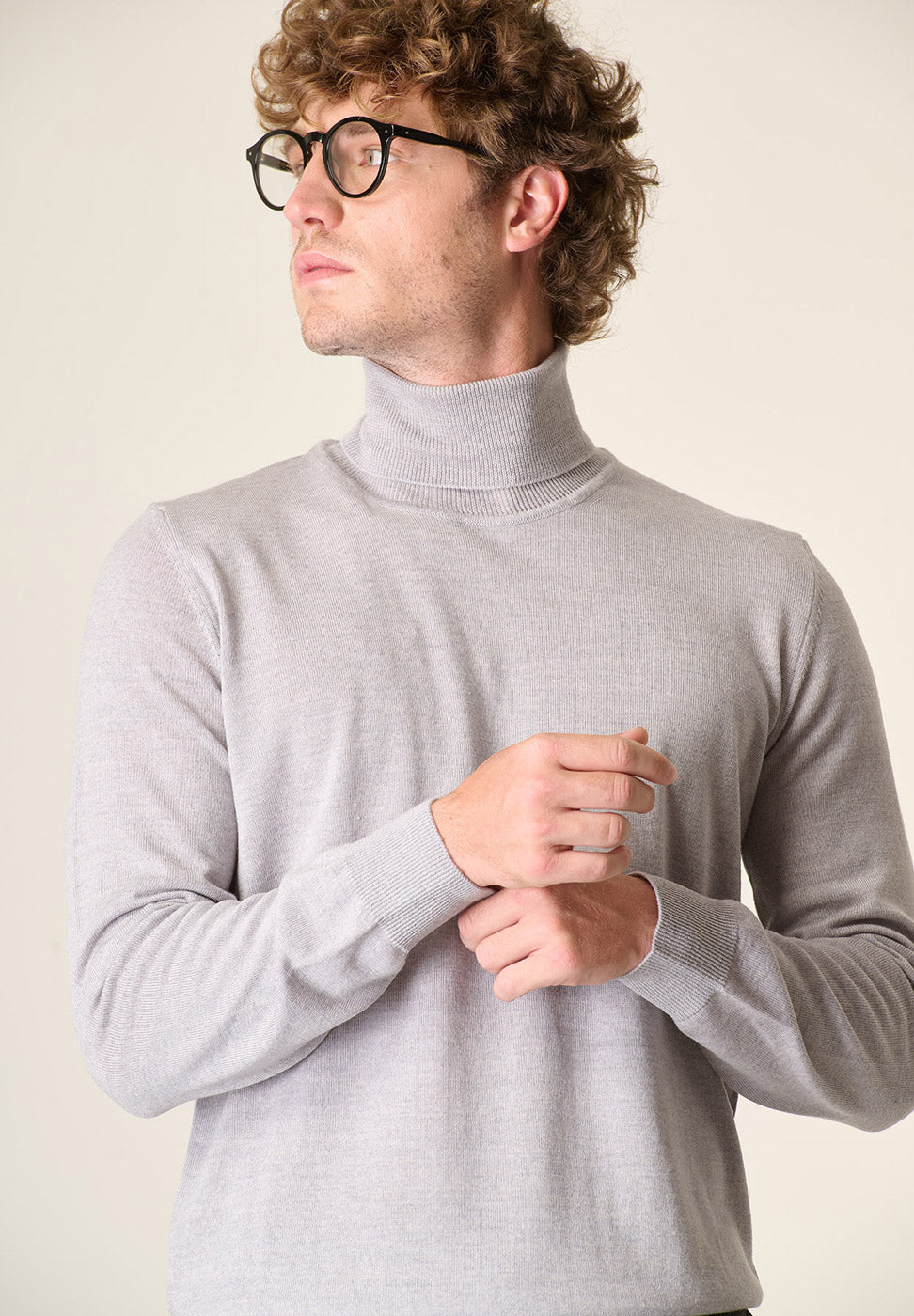 Light grey turtleneck extra fine merino wool