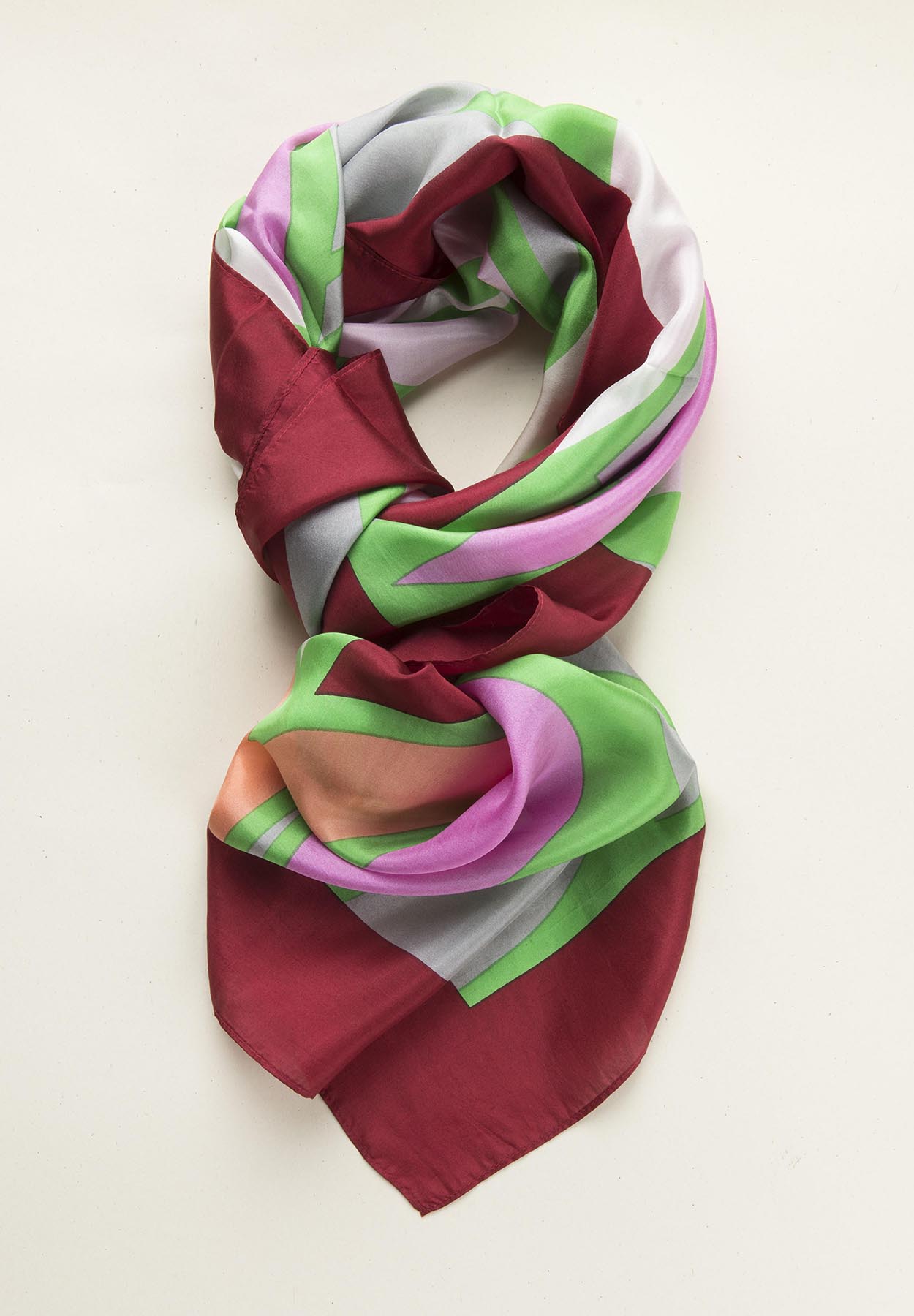 Burgundy silk patterned scarf