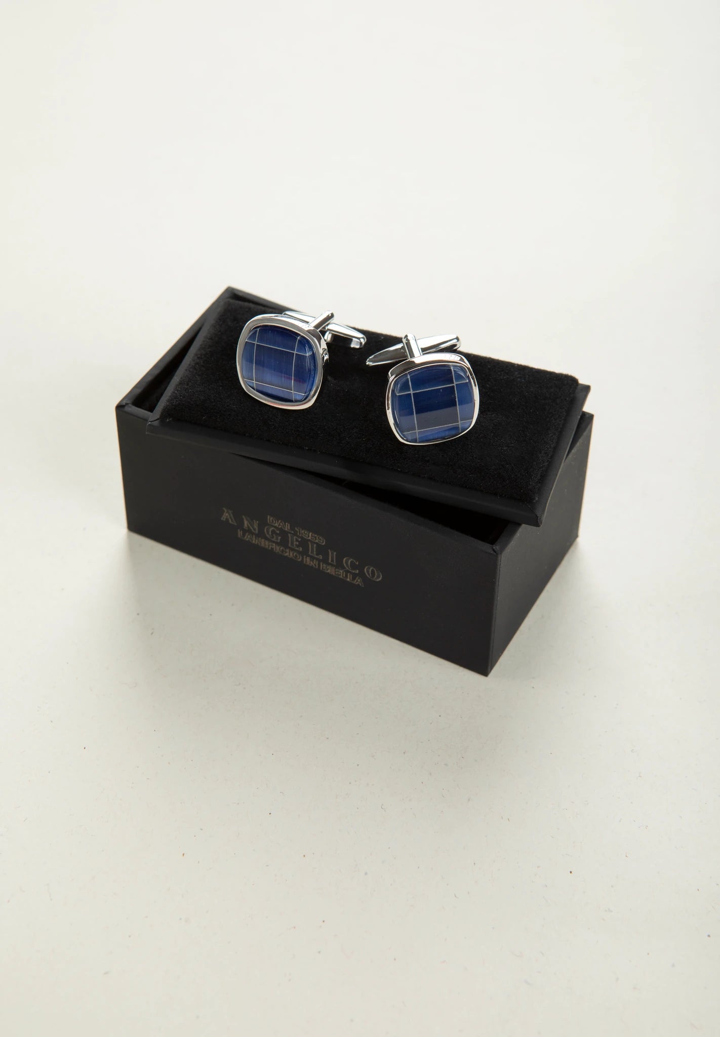 Blue stone cufflink with pearl square detail Angelico 3