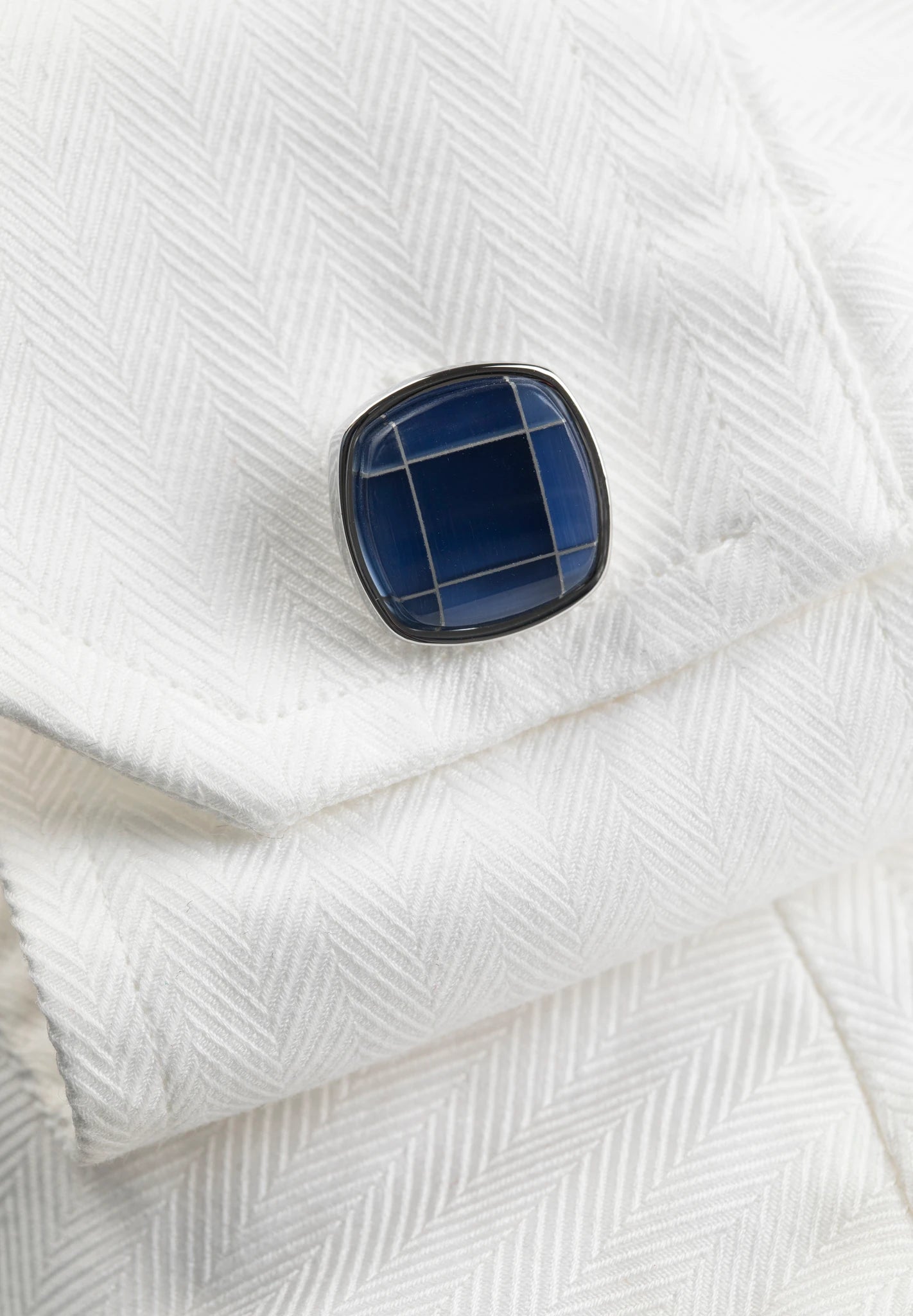 Blue stone cufflink with pearl square detail Angelico 2