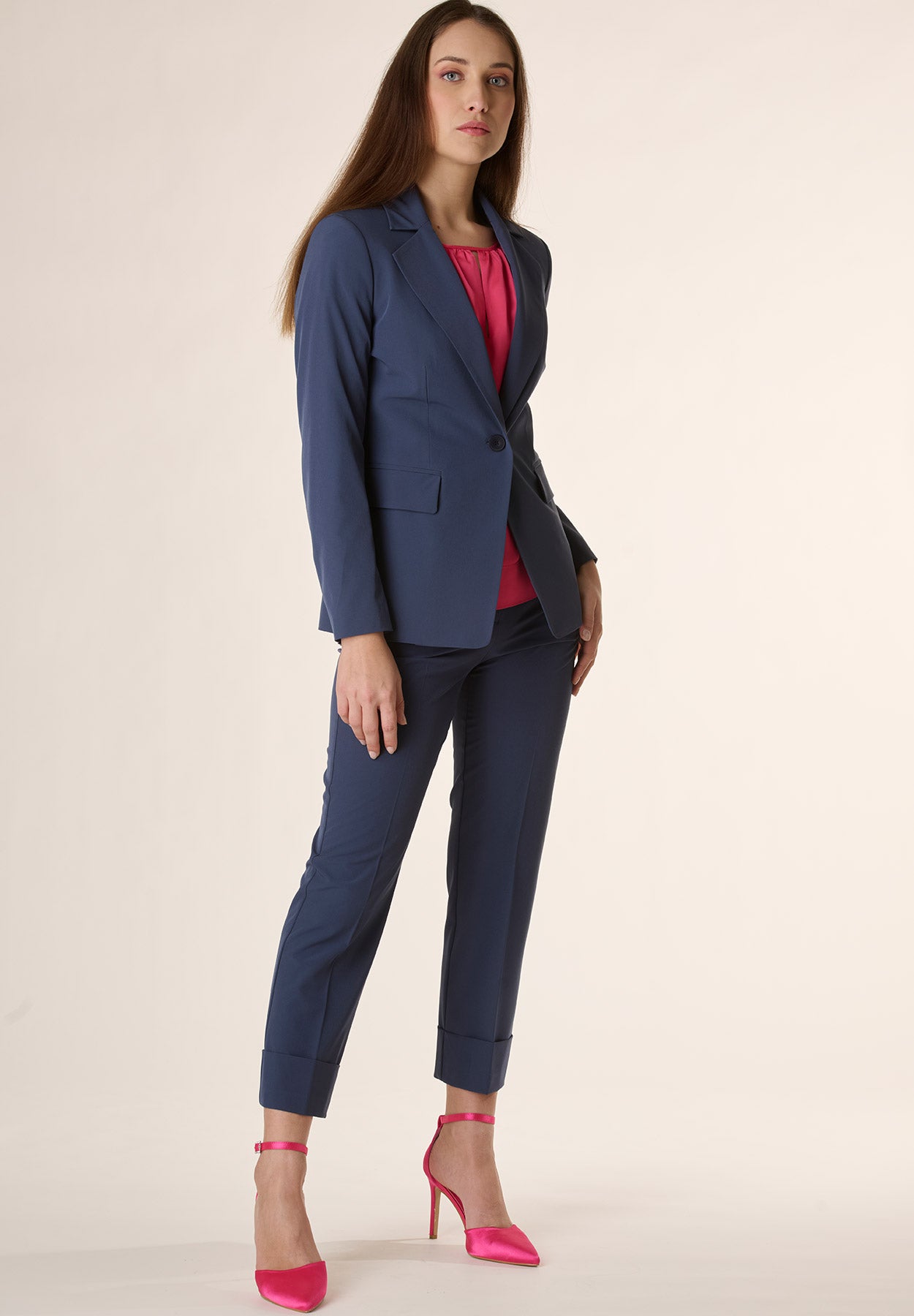 Giacca blu monopetto con tasche-Angelico