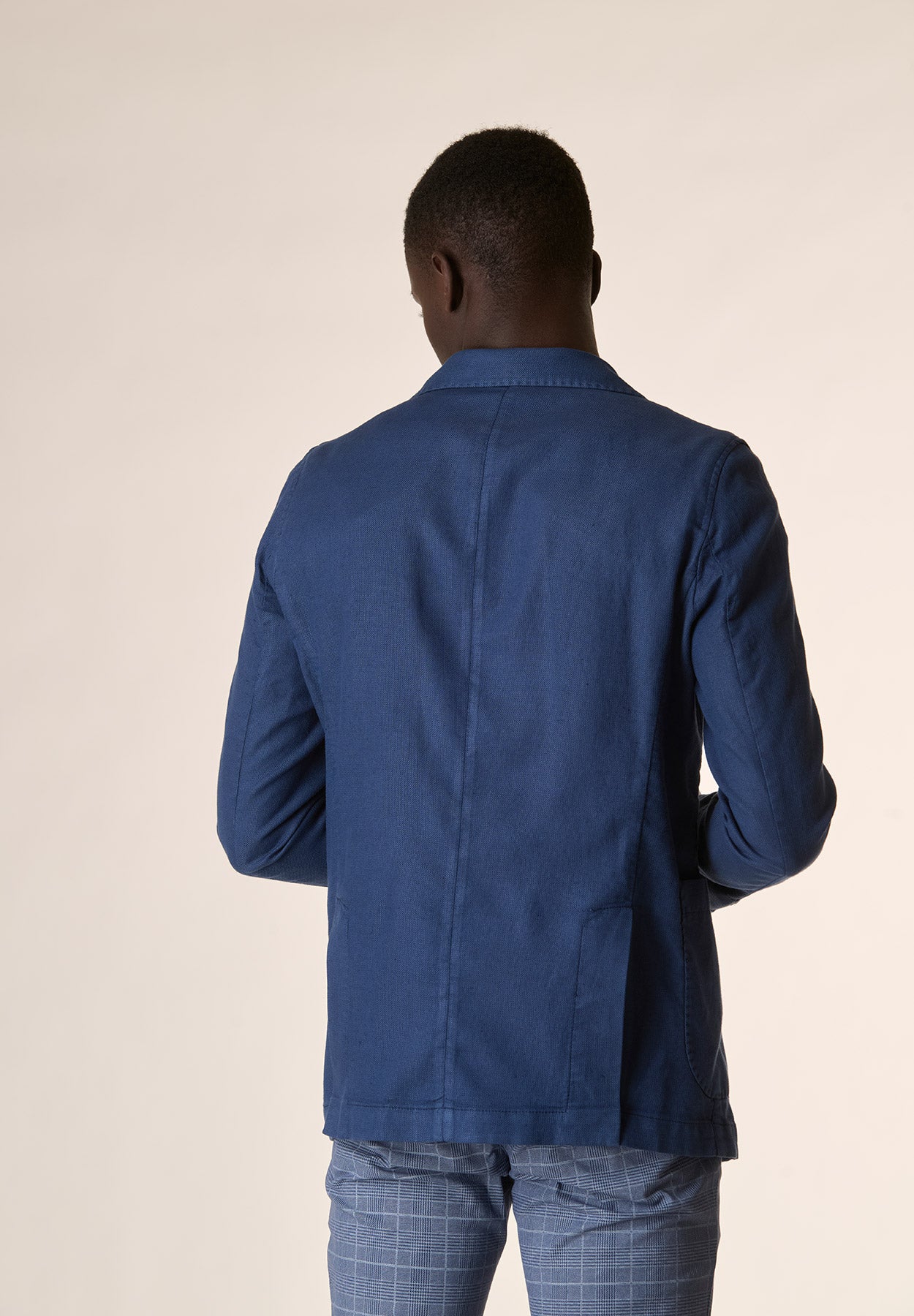 Giacca blu armatura cotone-lino custom fit