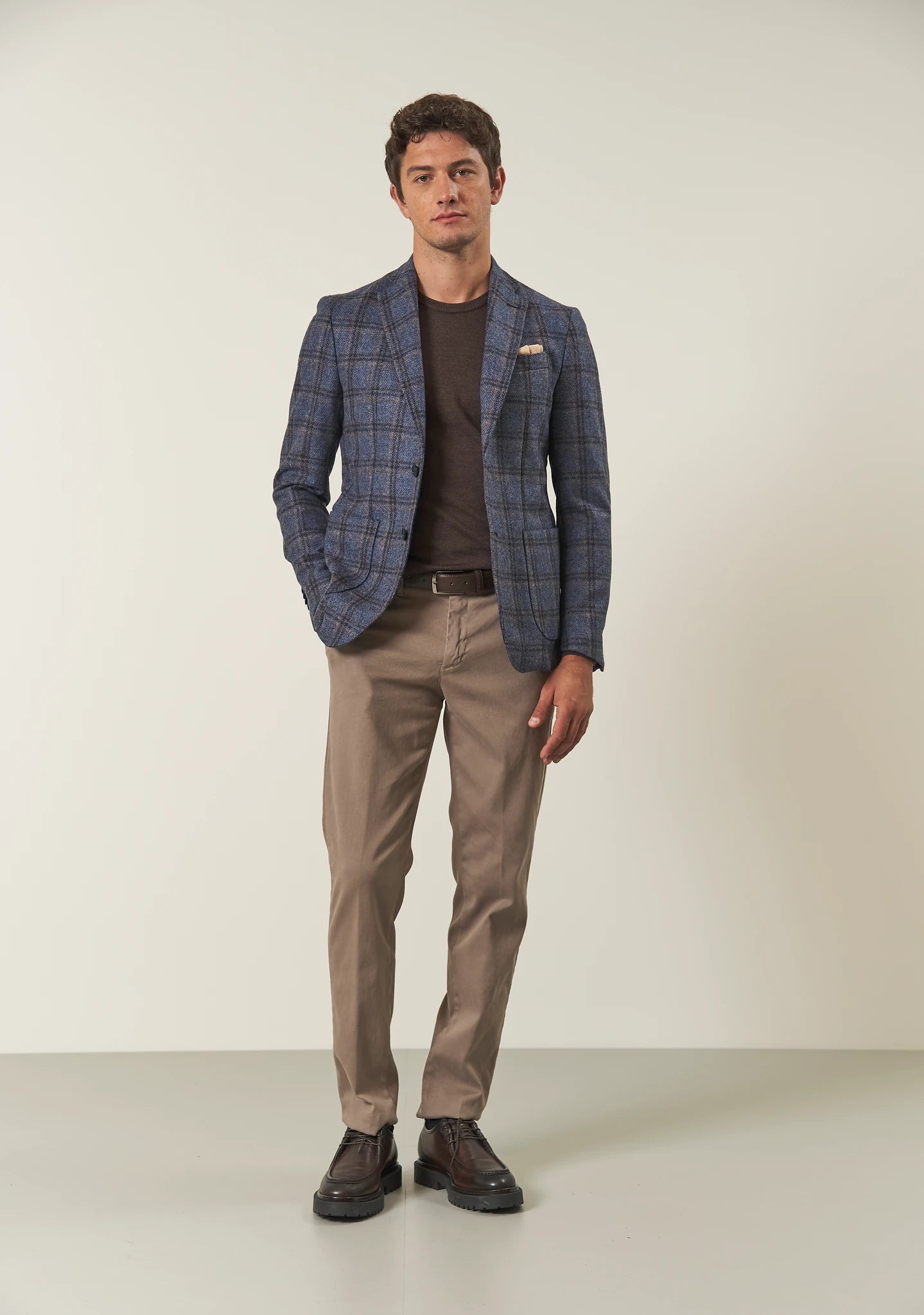 Giacca avio check marrone lana vergine custom fit