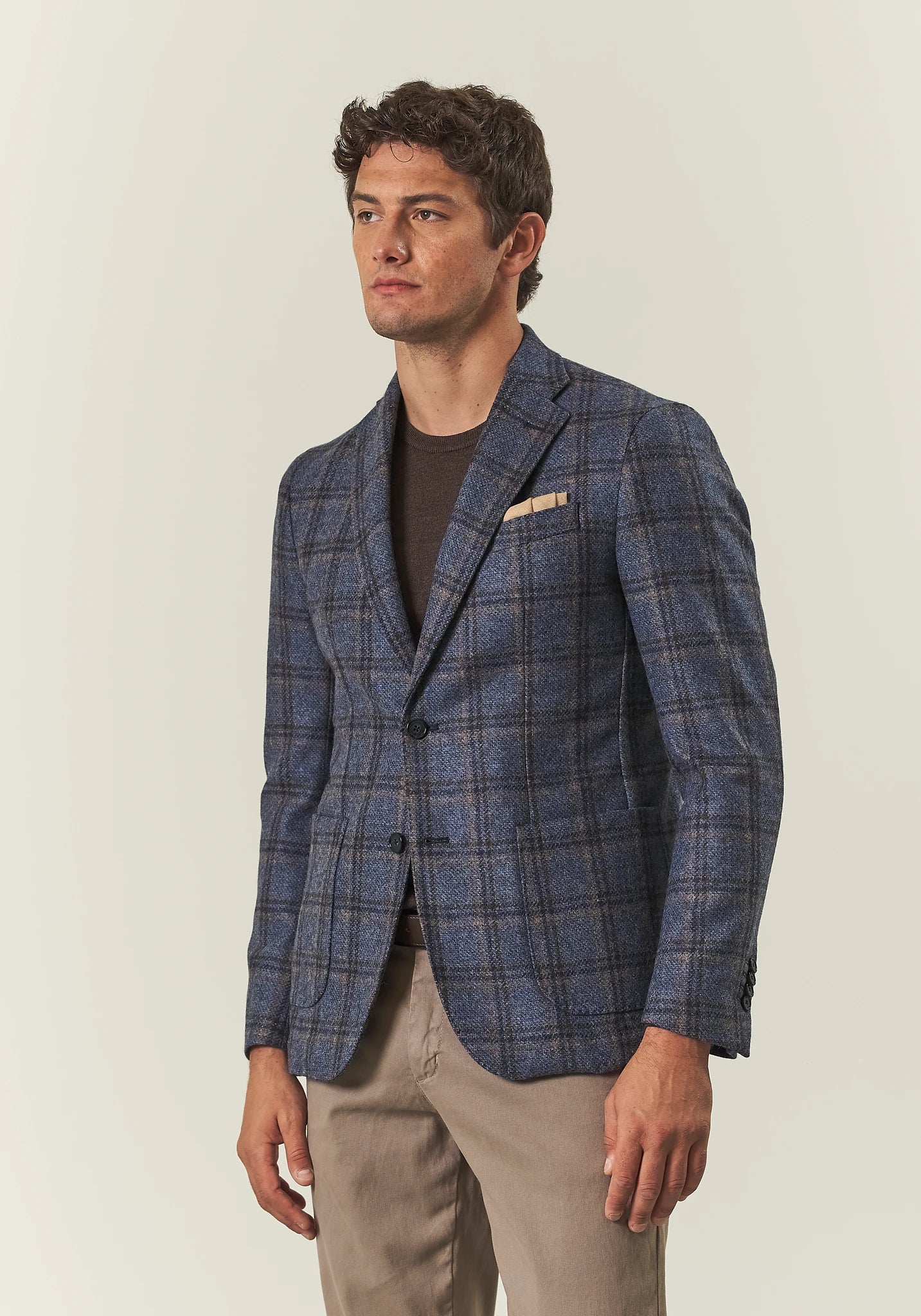 Giacca avio check marrone lana vergine custom fit