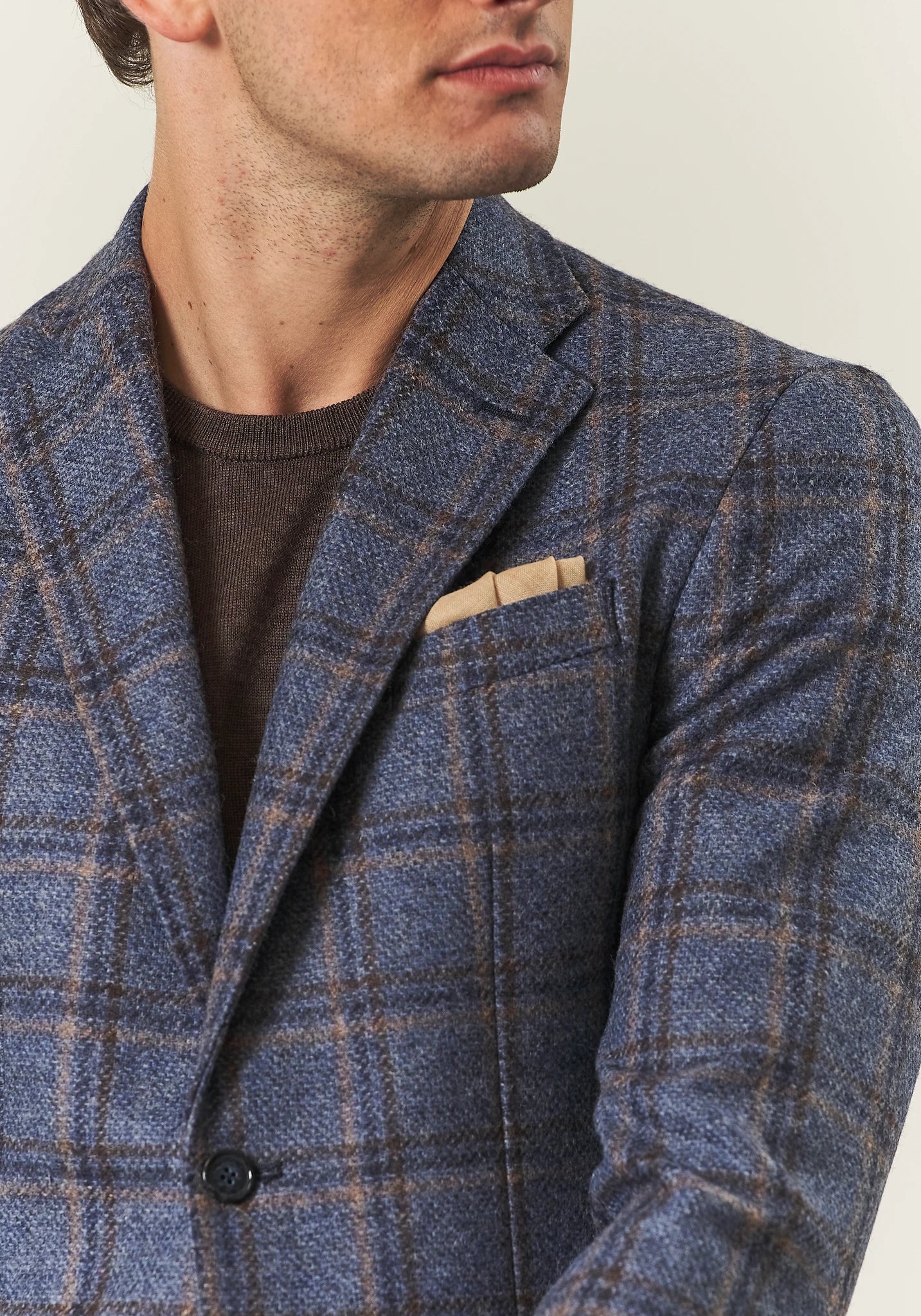 Giacca avio check marrone lana vergine custom fit