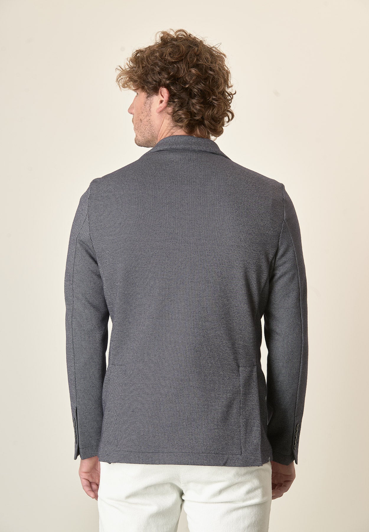 Giacca blu microdisegno decostruita custom fit-Angelico