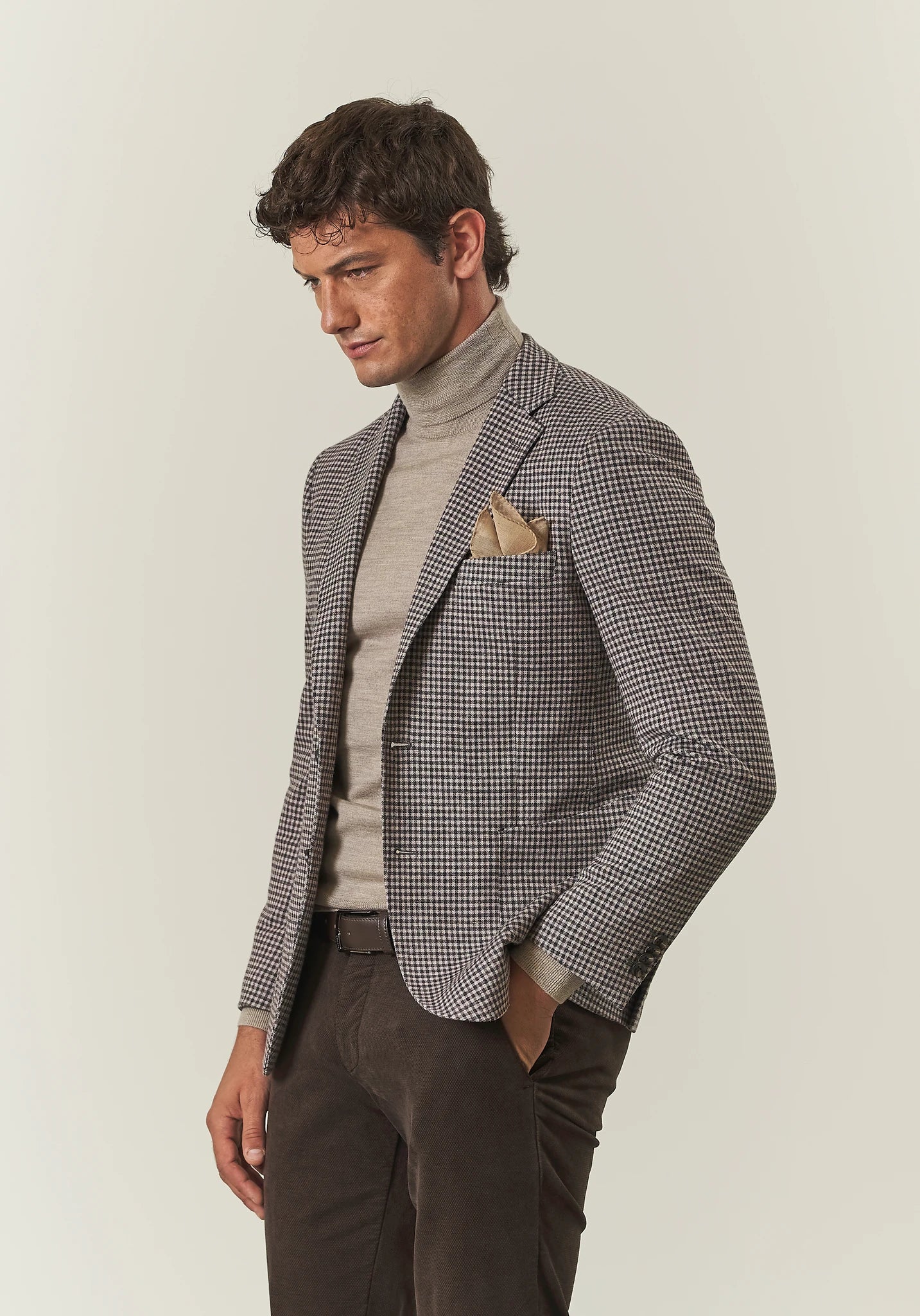 Beige checkered jersey custom fit jacket