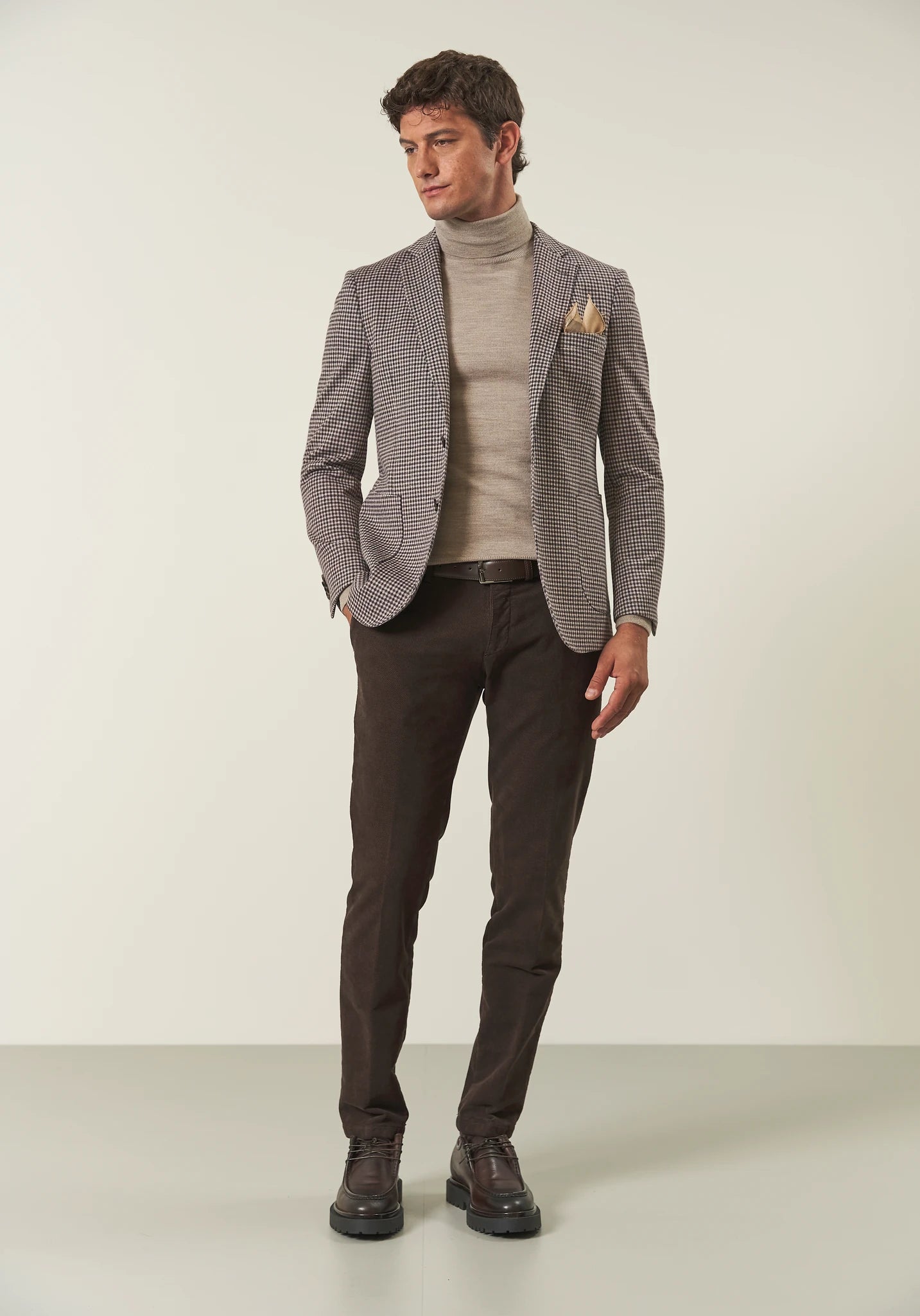 Beige checkered jersey custom fit jacket