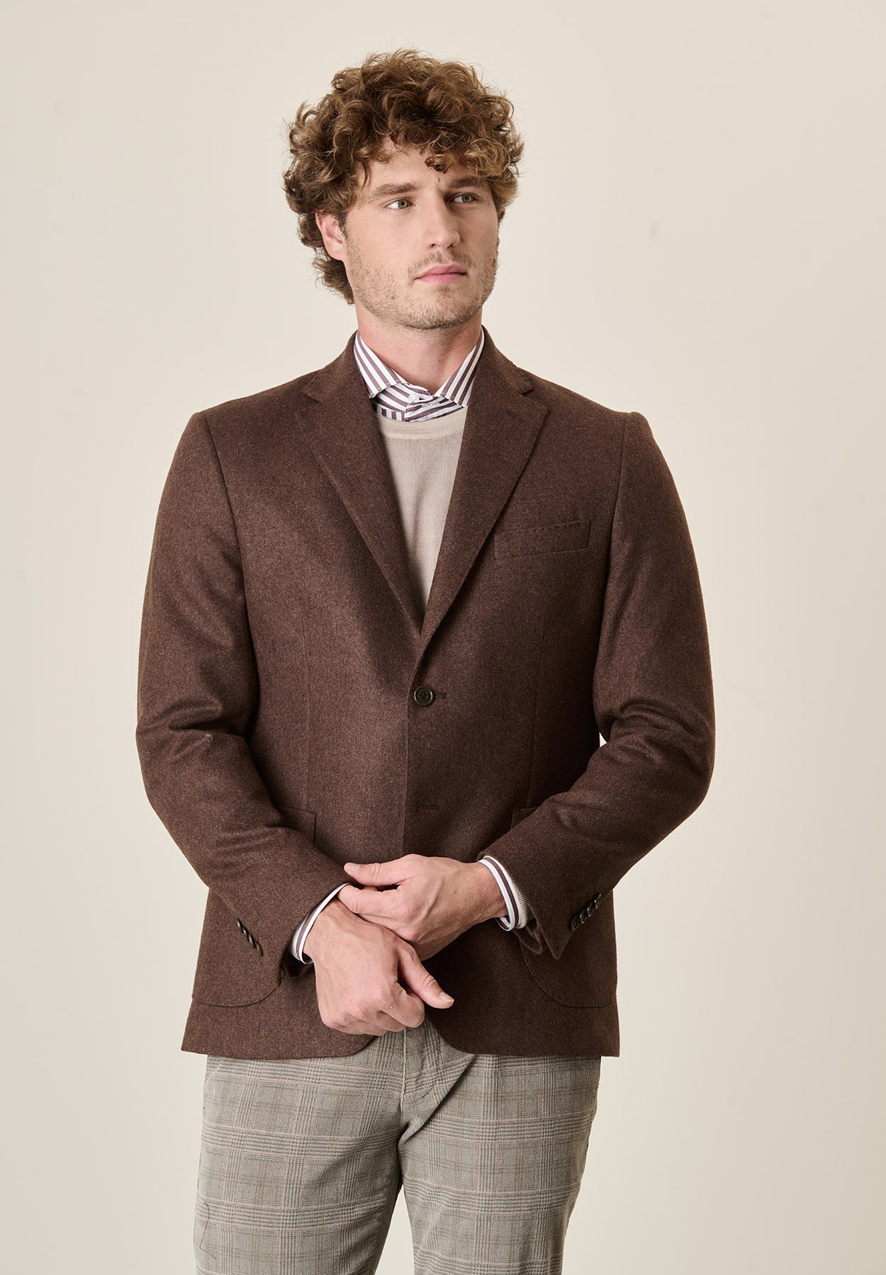 Giacca marrone misto lana decostruita custom fit-Angelico