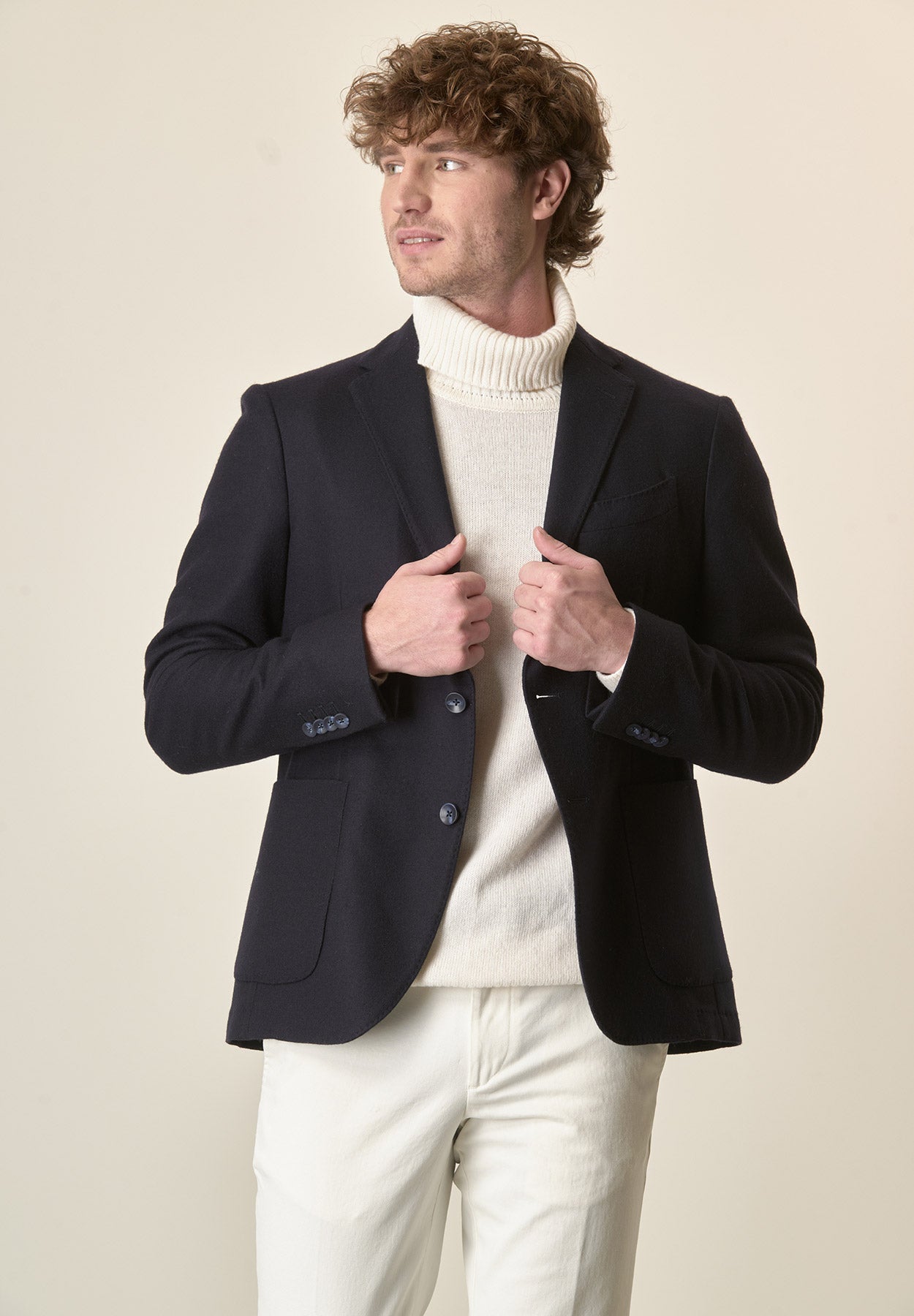 Giacca blu con pettorina lana vergine custom fit-Angelico