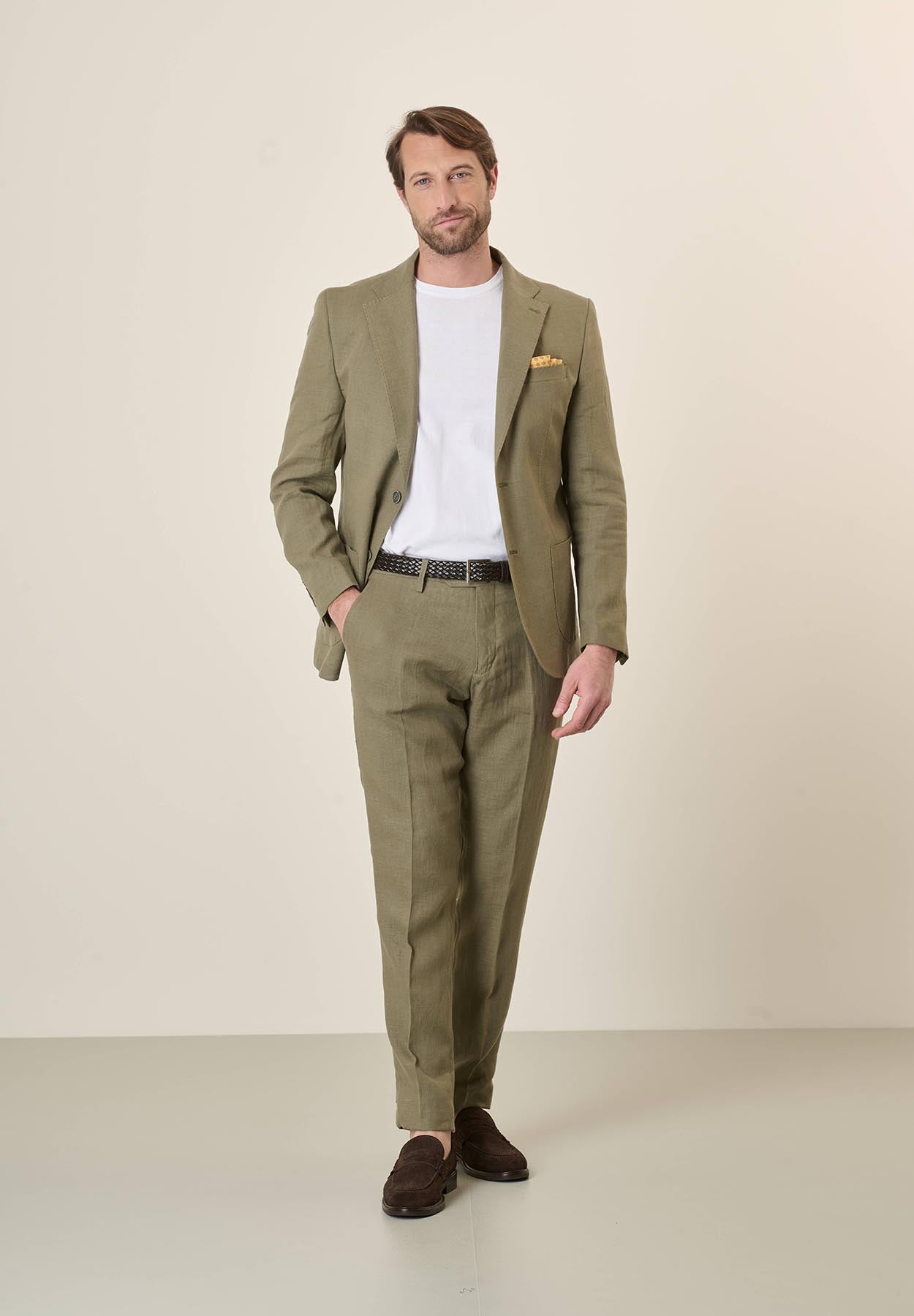 Giacca verde militare lino custom fit