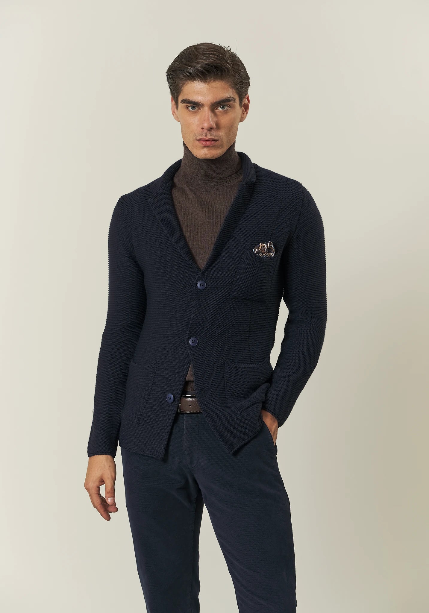 Giacca maglia blu misto lana