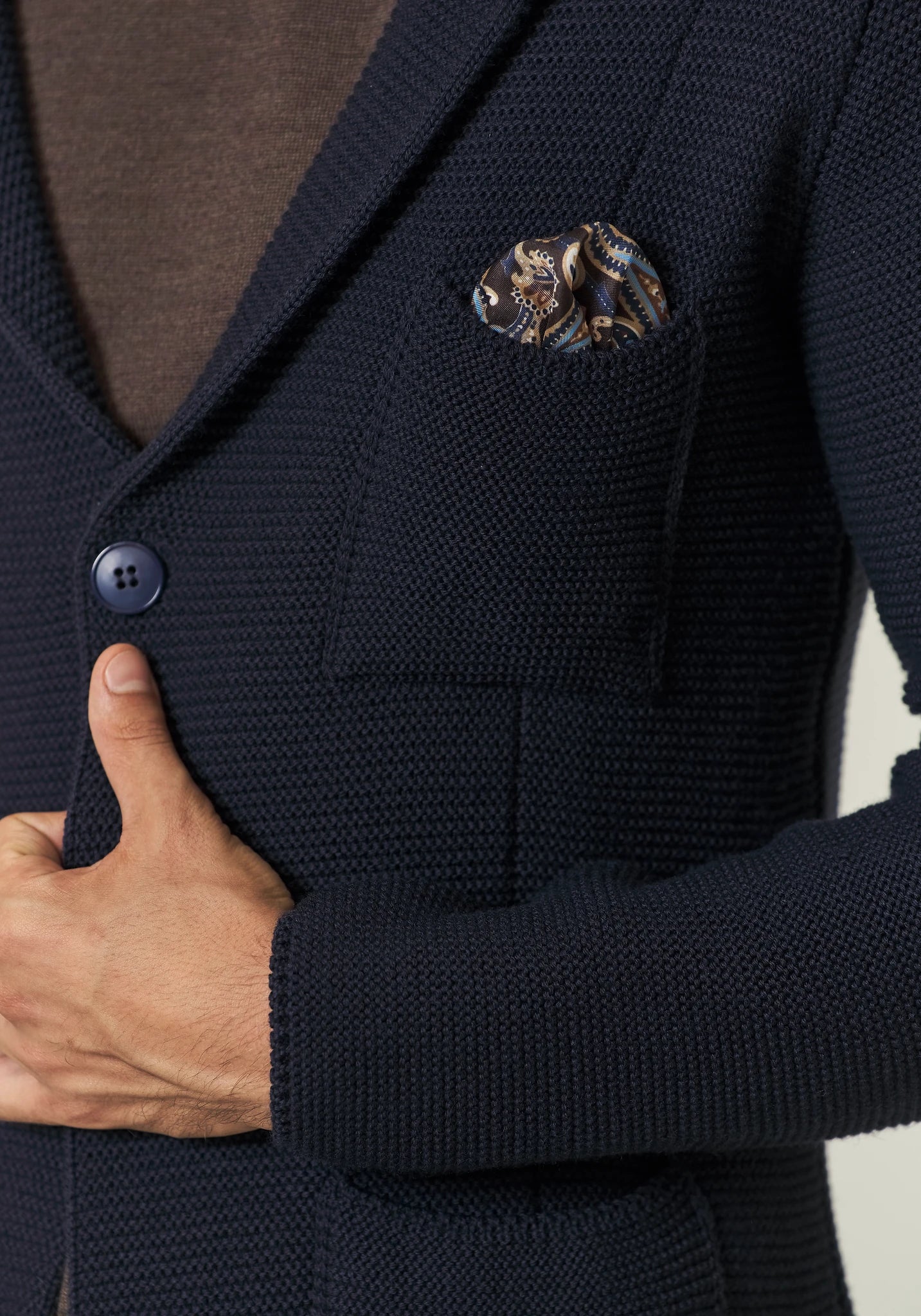 Giacca maglia blu misto lana