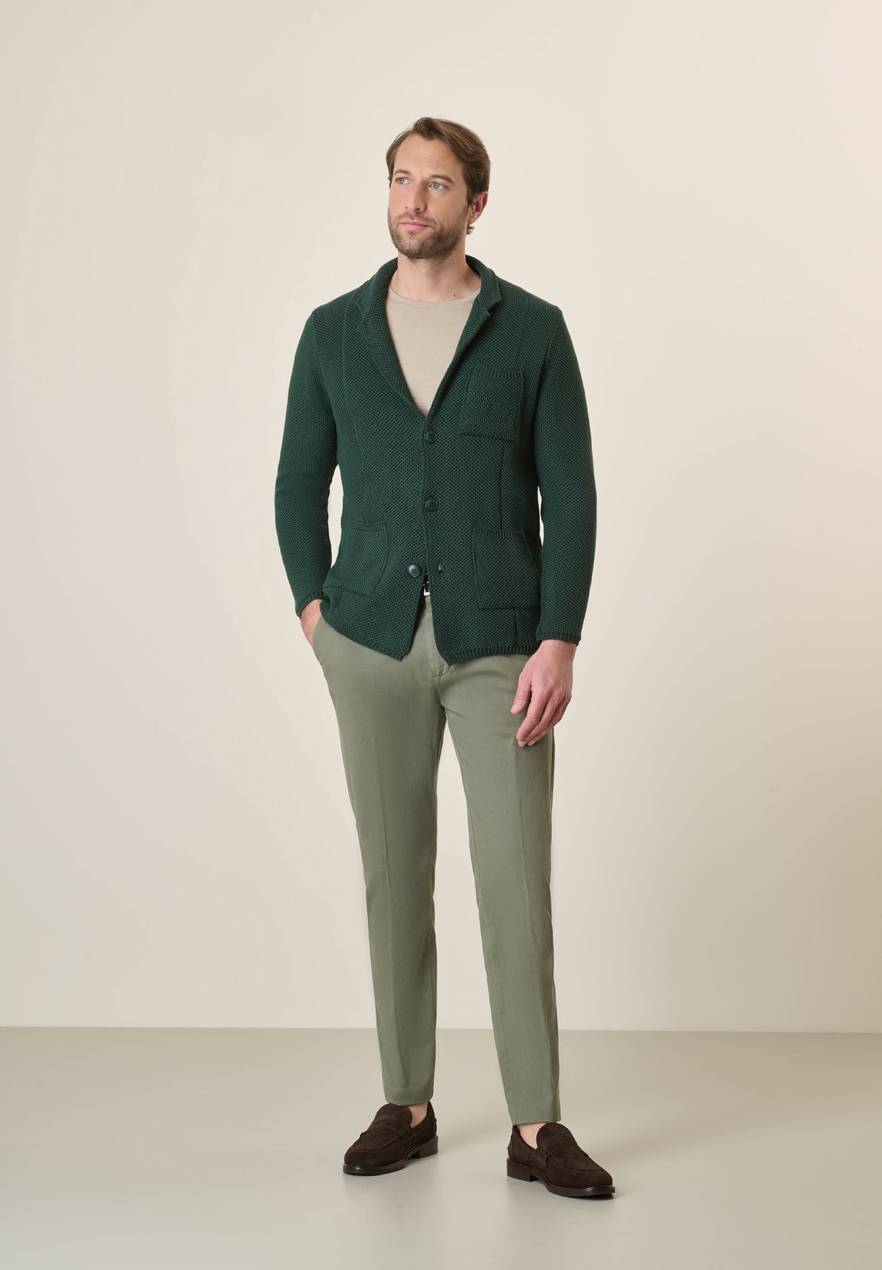 Grüne Strickjacke aus Baumwollmischung