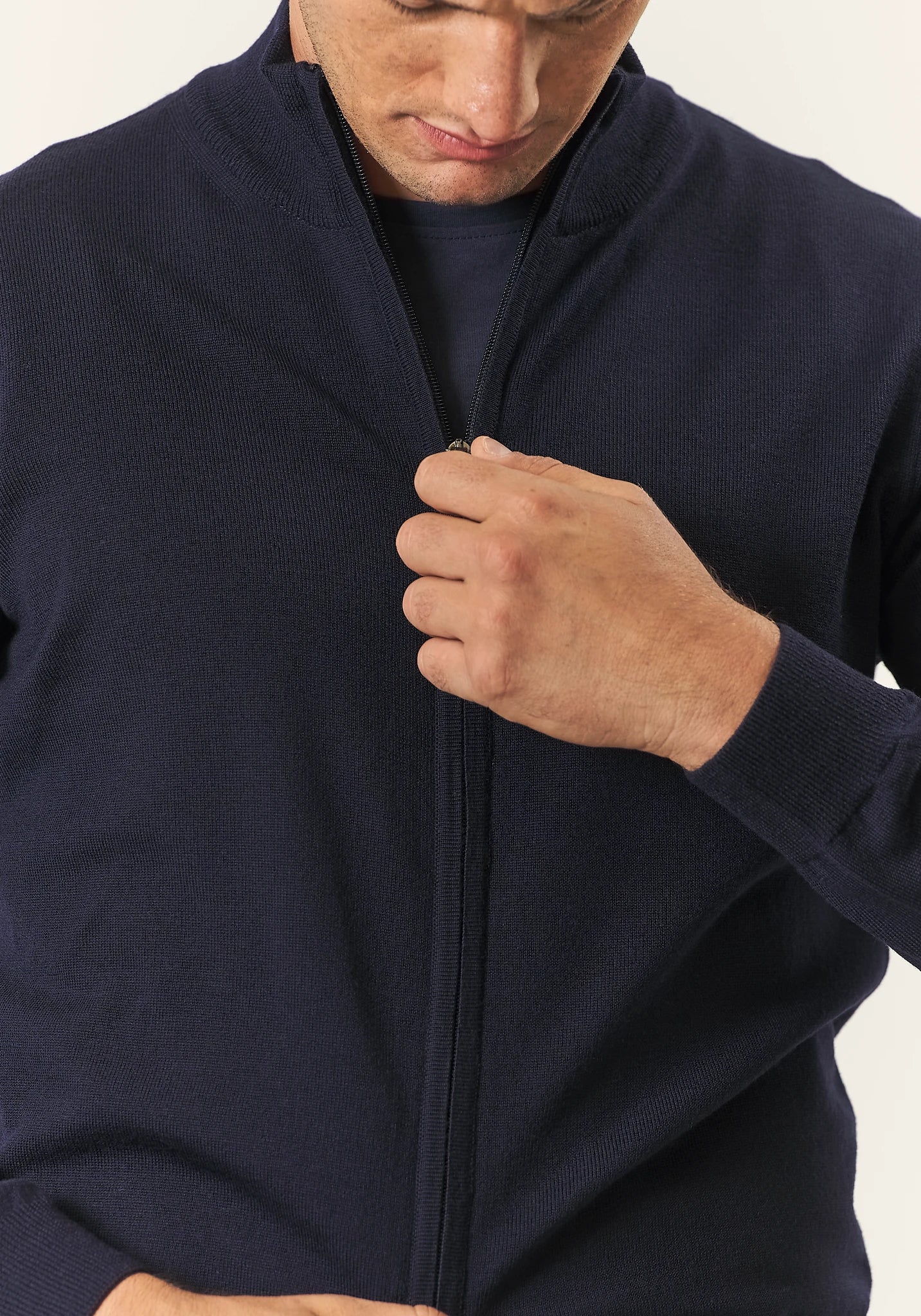 Maglia full zip blu scuro lana merinos Harmony