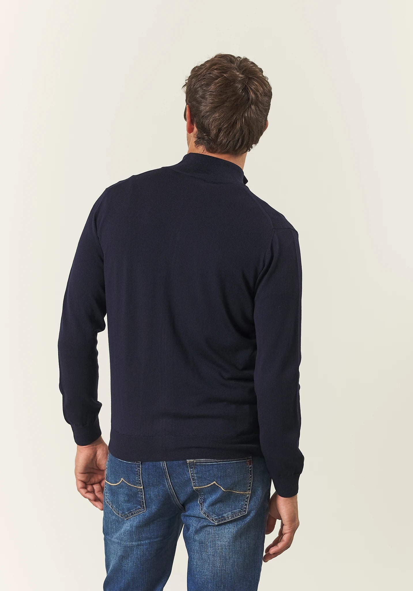 Maglia full zip blu scuro lana merinos Harmony