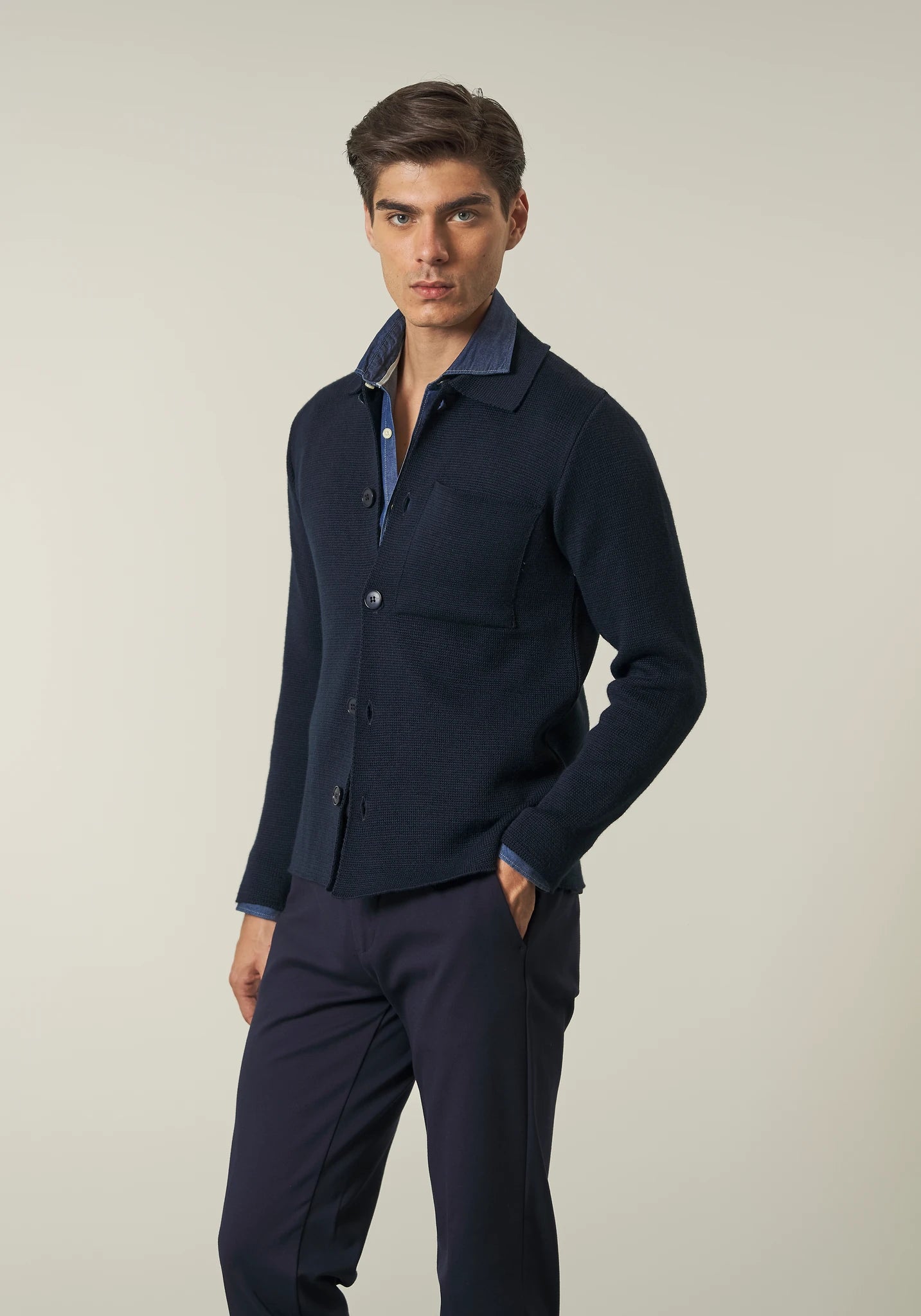 Overshirt blu misto lana