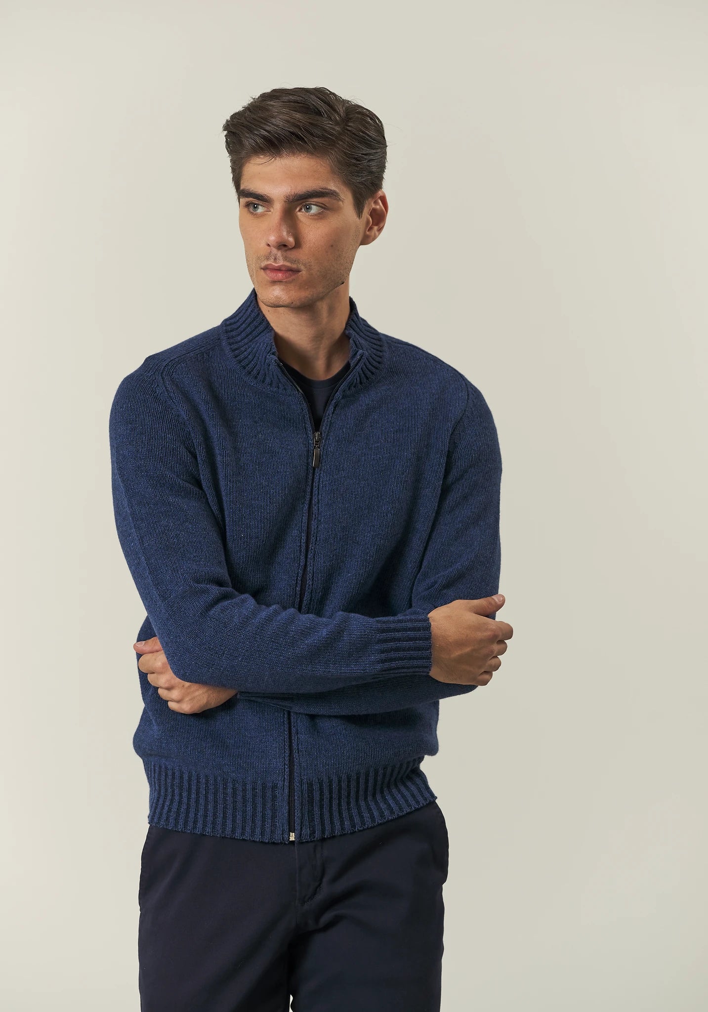 Maglia full zip blu misto lana vanisè