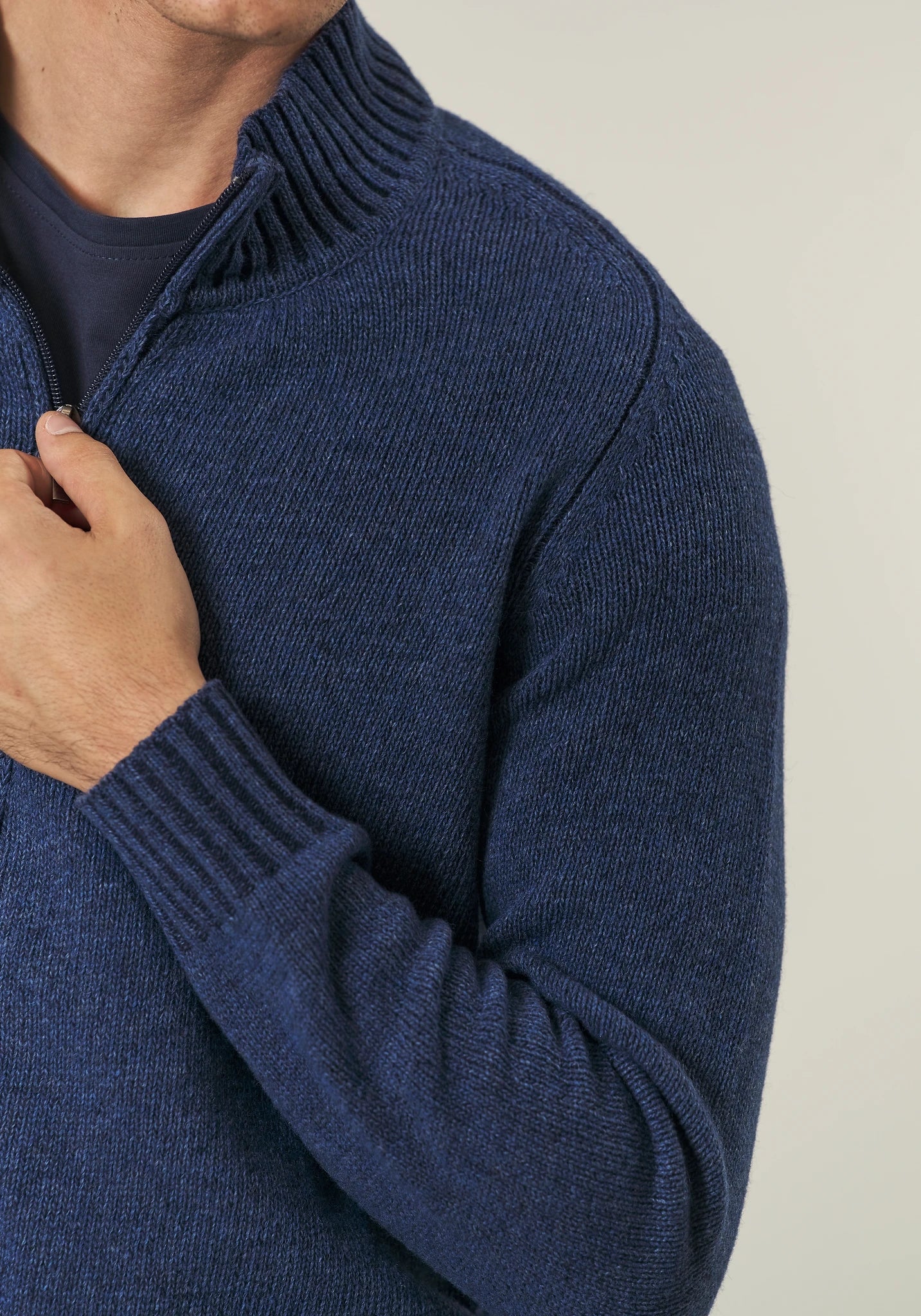 Maglia full zip blu misto lana vanisè