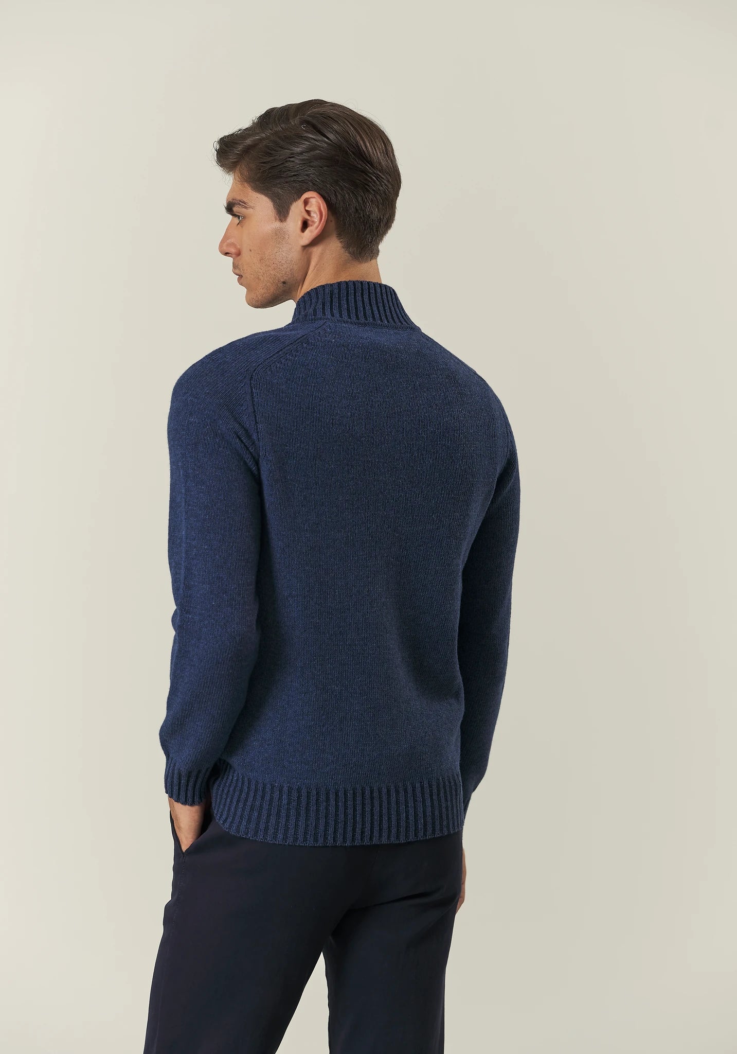 Maglia full zip blu misto lana vanisè