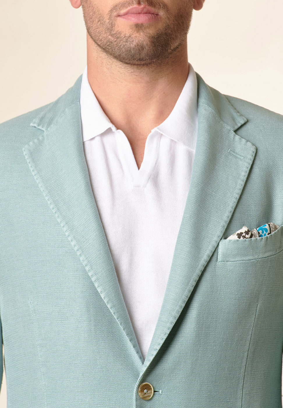 Custom fit linen-cotton armor aqua green jacket