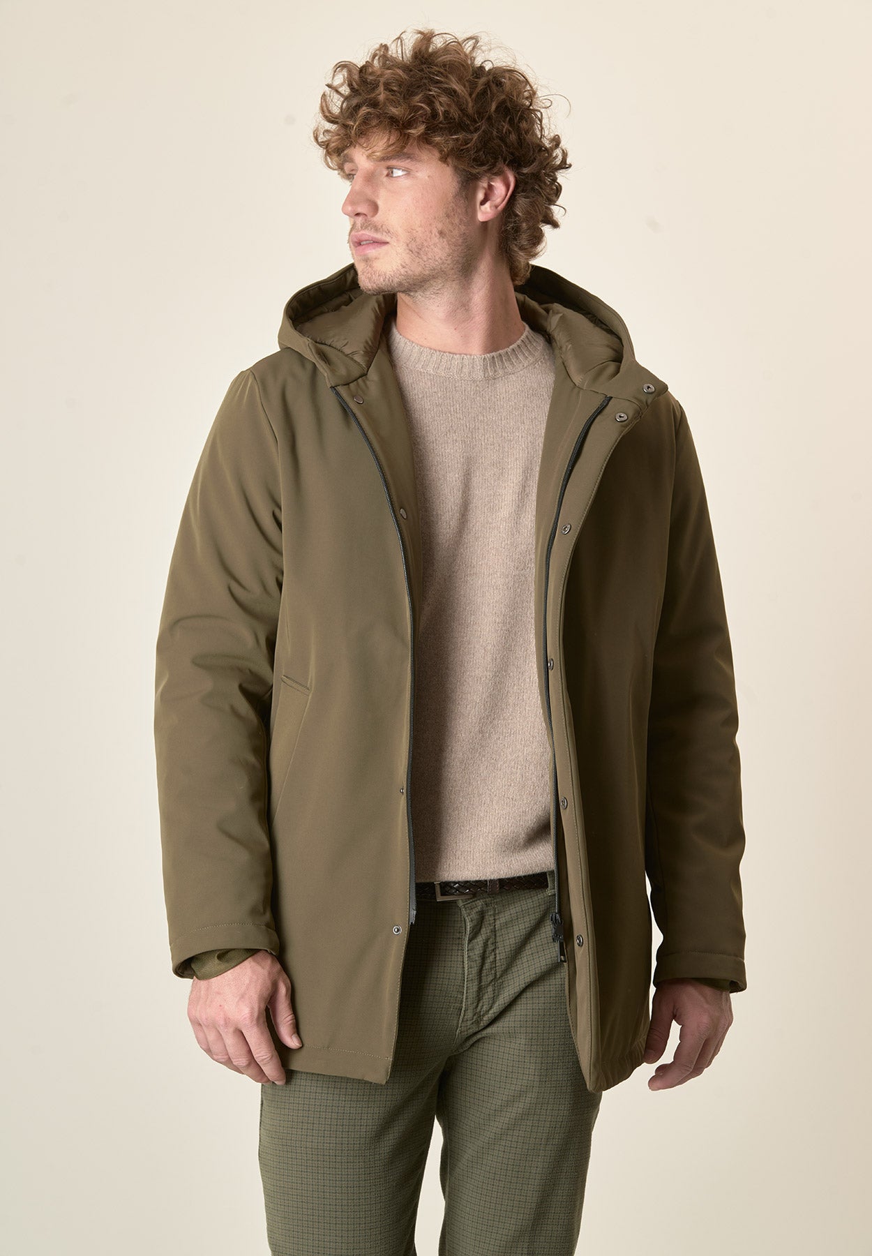 Giaccone verde militare cappuccio e pettorina staccabili-Angelico