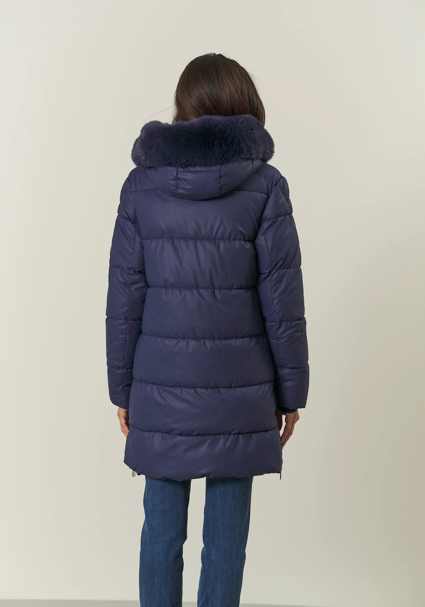 Giaccone bluette ecopelle lungo pelliccia staccabile