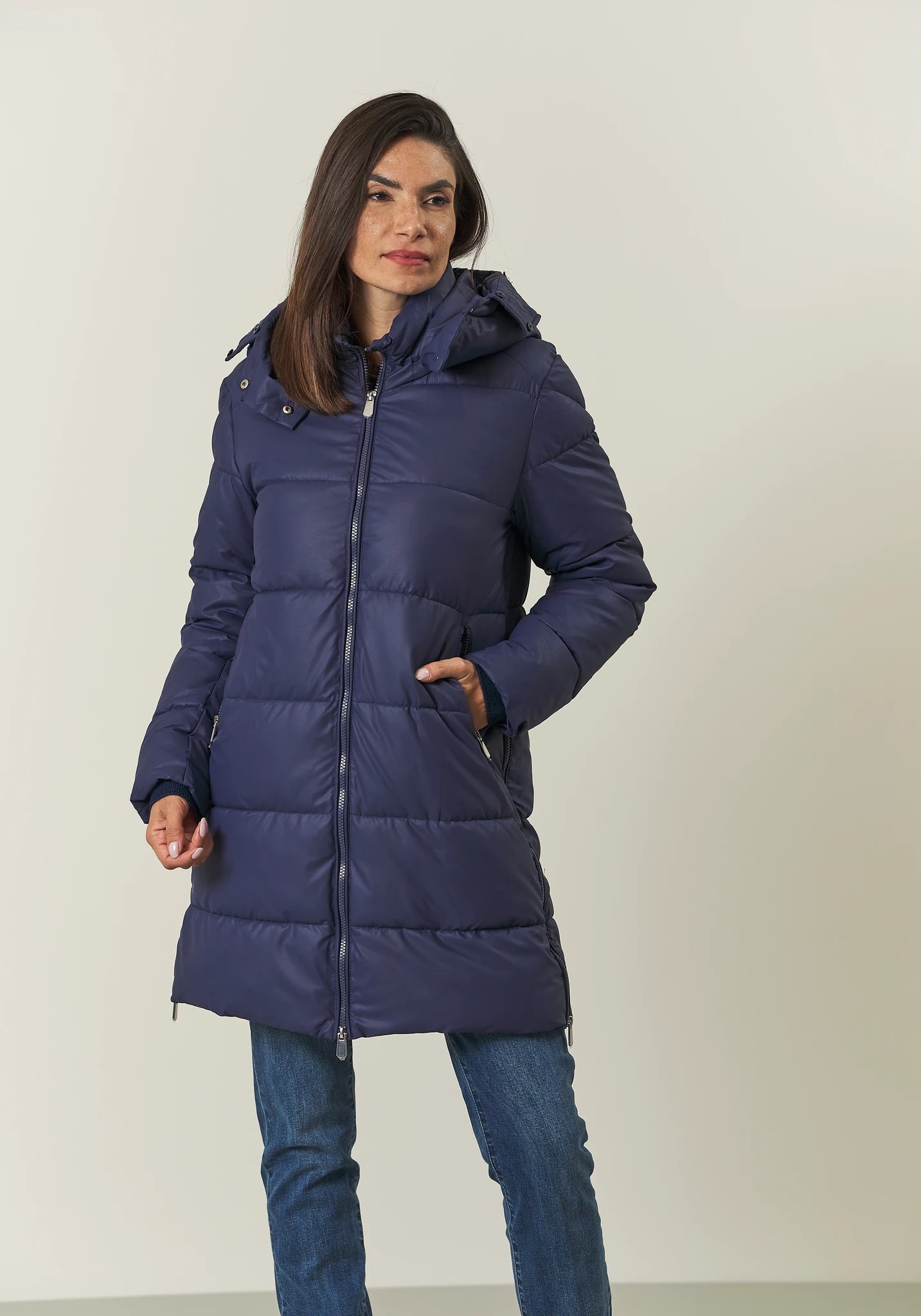 Giaccone bluette ecopelle lungo pelliccia staccabile