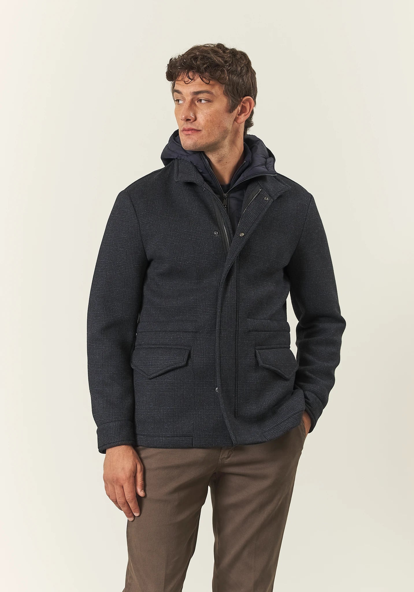 Giaccone blu Galles tessuto jersey