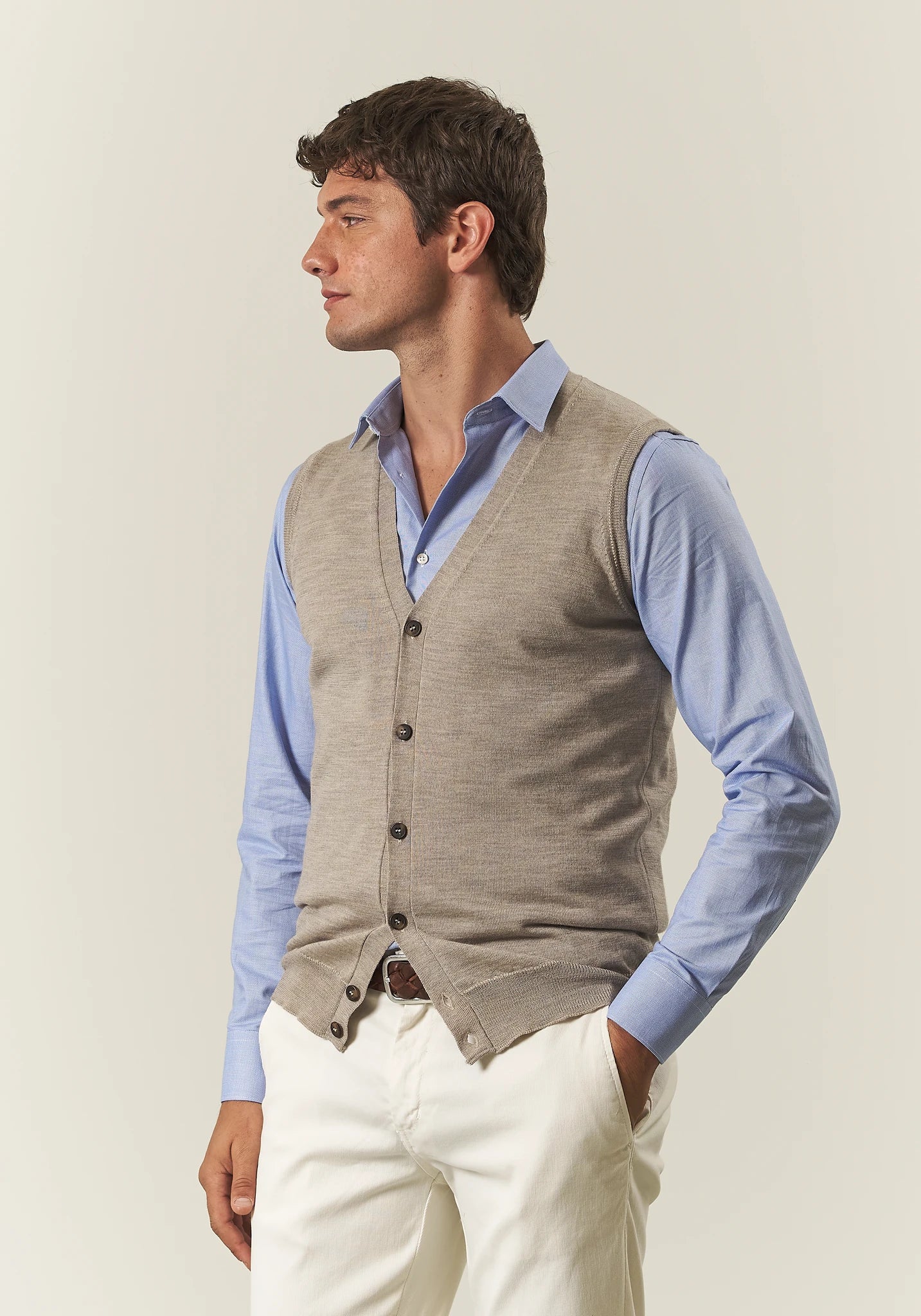 Gilet con bottoni beige lana merinos Harmony