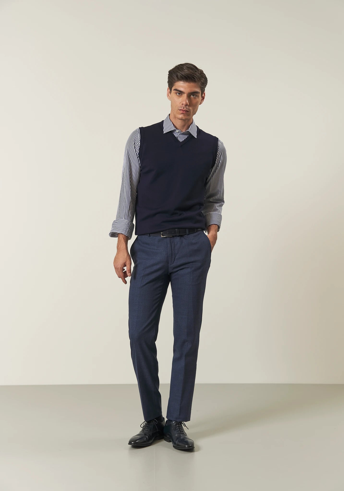 Gilet blu scuro lana merinos Harmony
