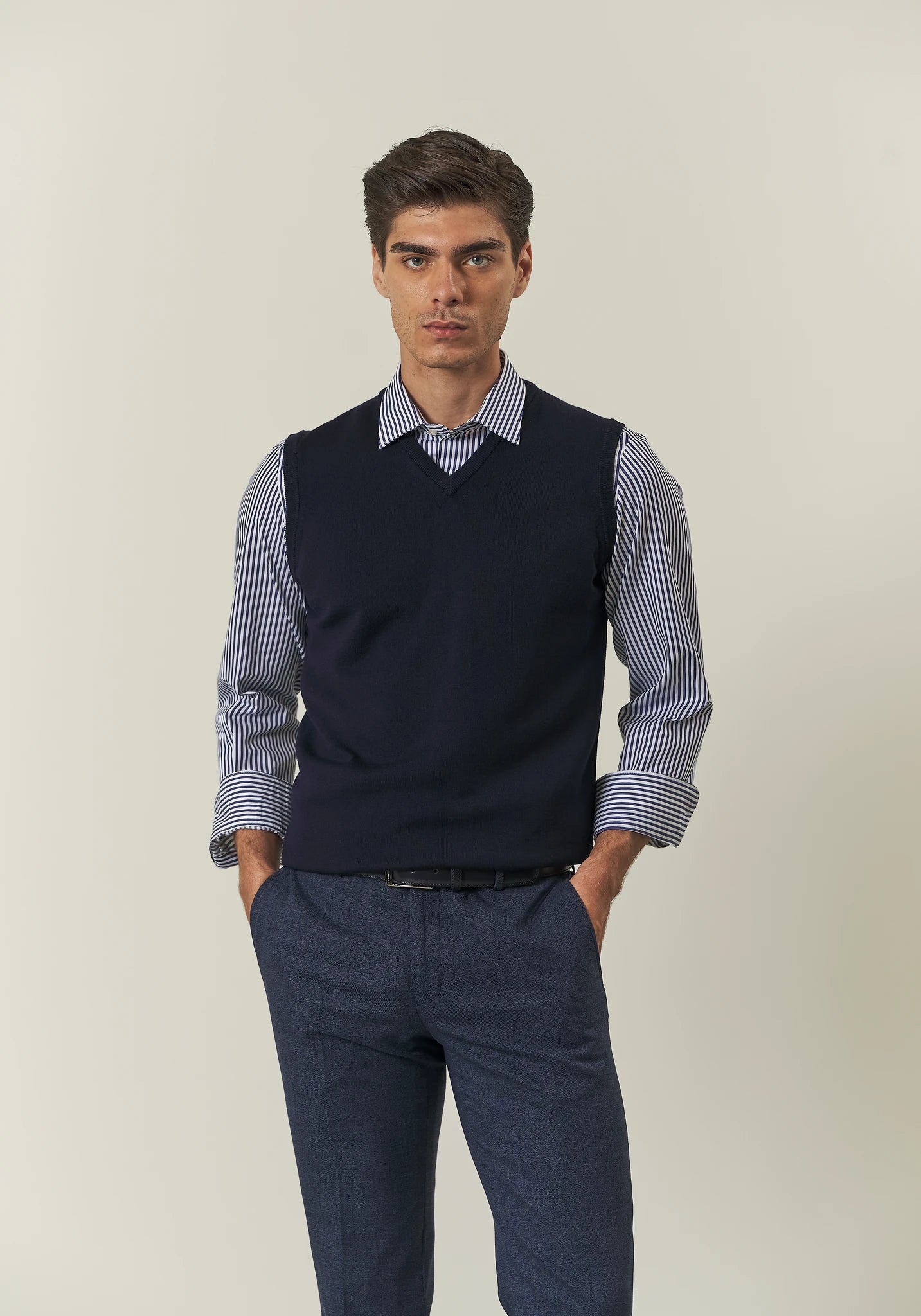 Gilet blu scuro lana merinos Harmony