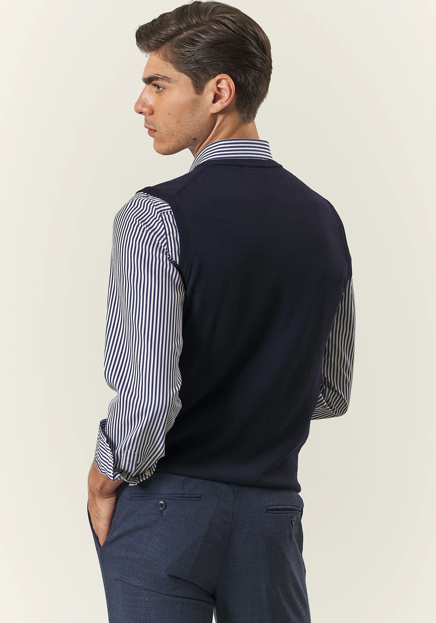 Gilet blu scuro lana merinos Harmony