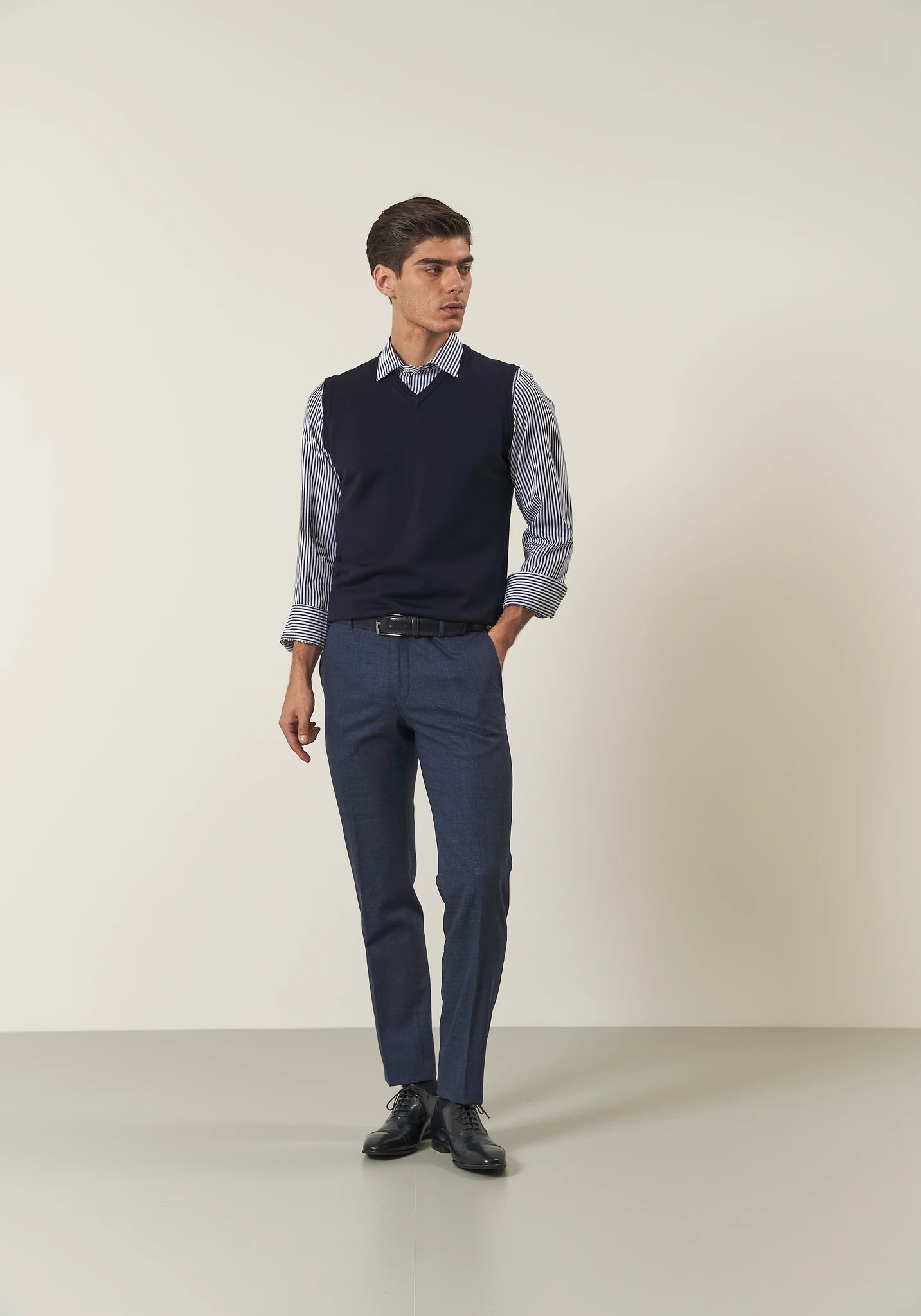 Gilet blu scuro lana merinos Harmony
